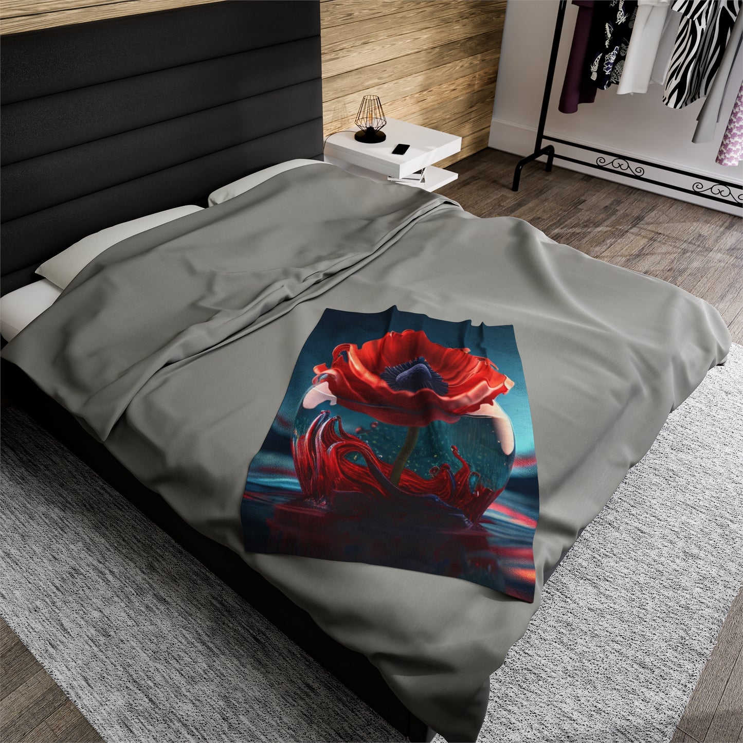 Velveteen Plush Blanket Red Anemone in a Vase 2