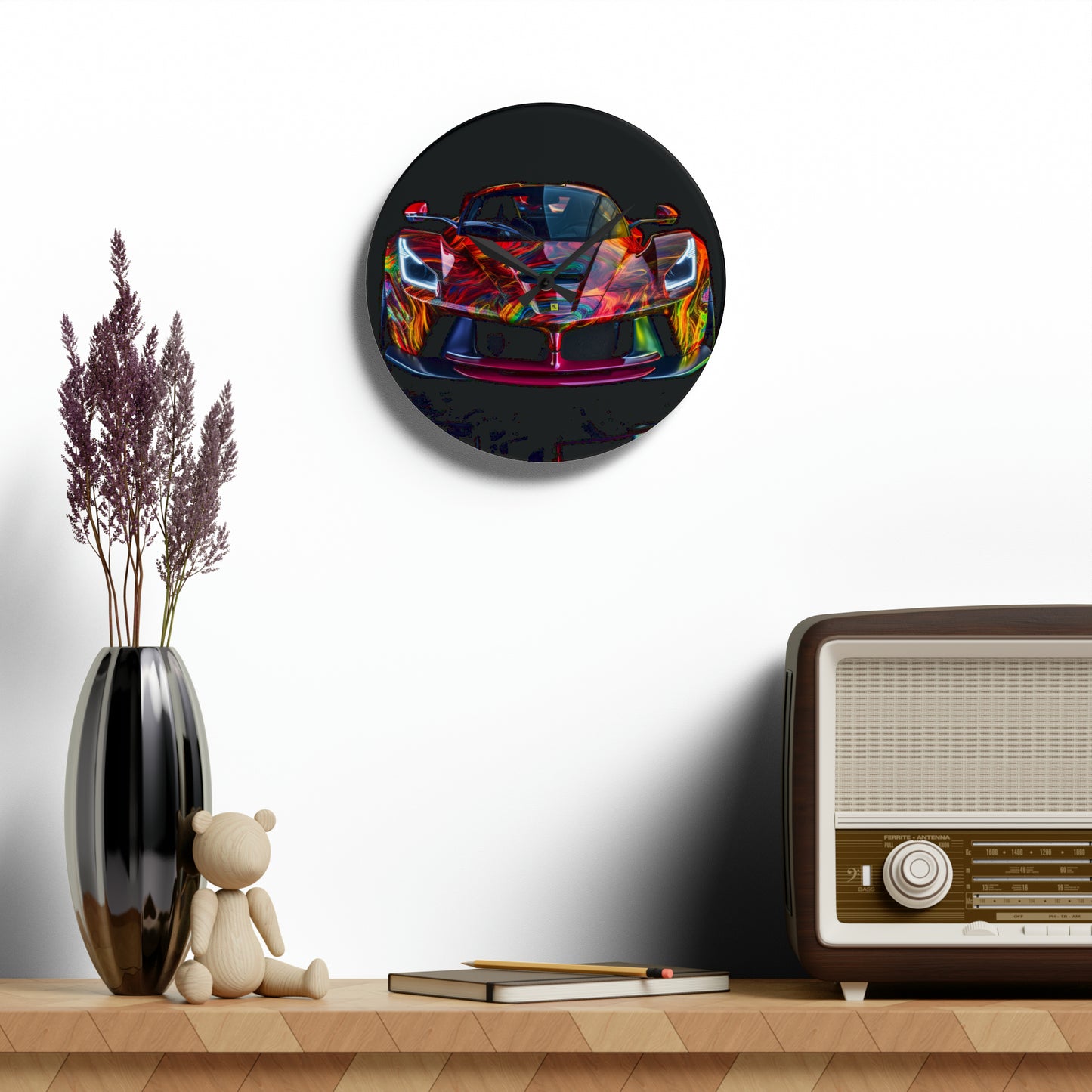 Acrylic Wall Clock Ferrari Neon 3