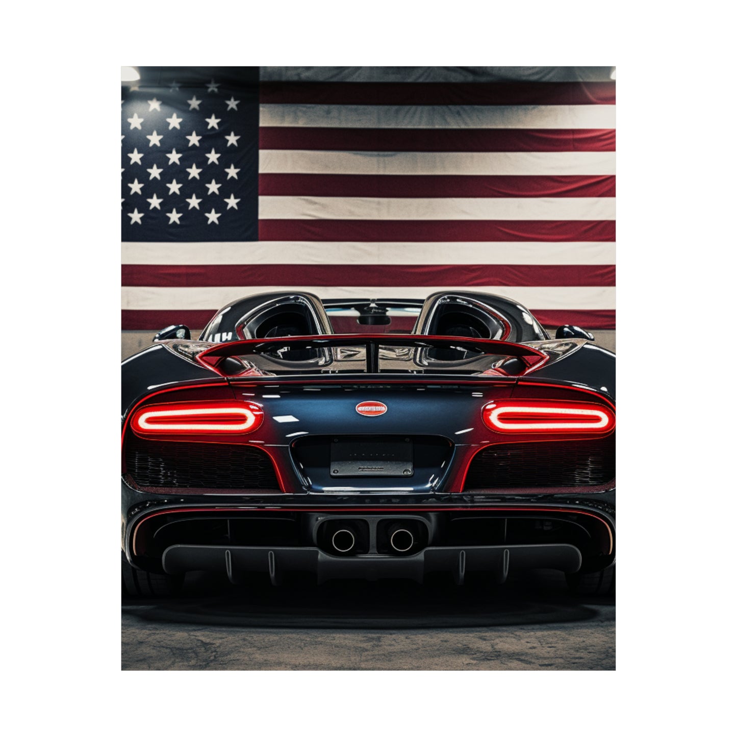 Premium Matte Vertical Posters American Flag Background Bugatti 4