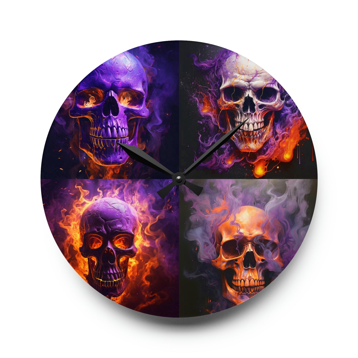 Acrylic Wall Clock Skull Flames 5