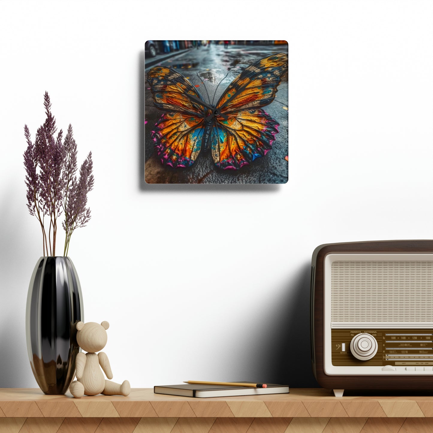 Acrylic Wall Clock Liquid Street Butterfly 1