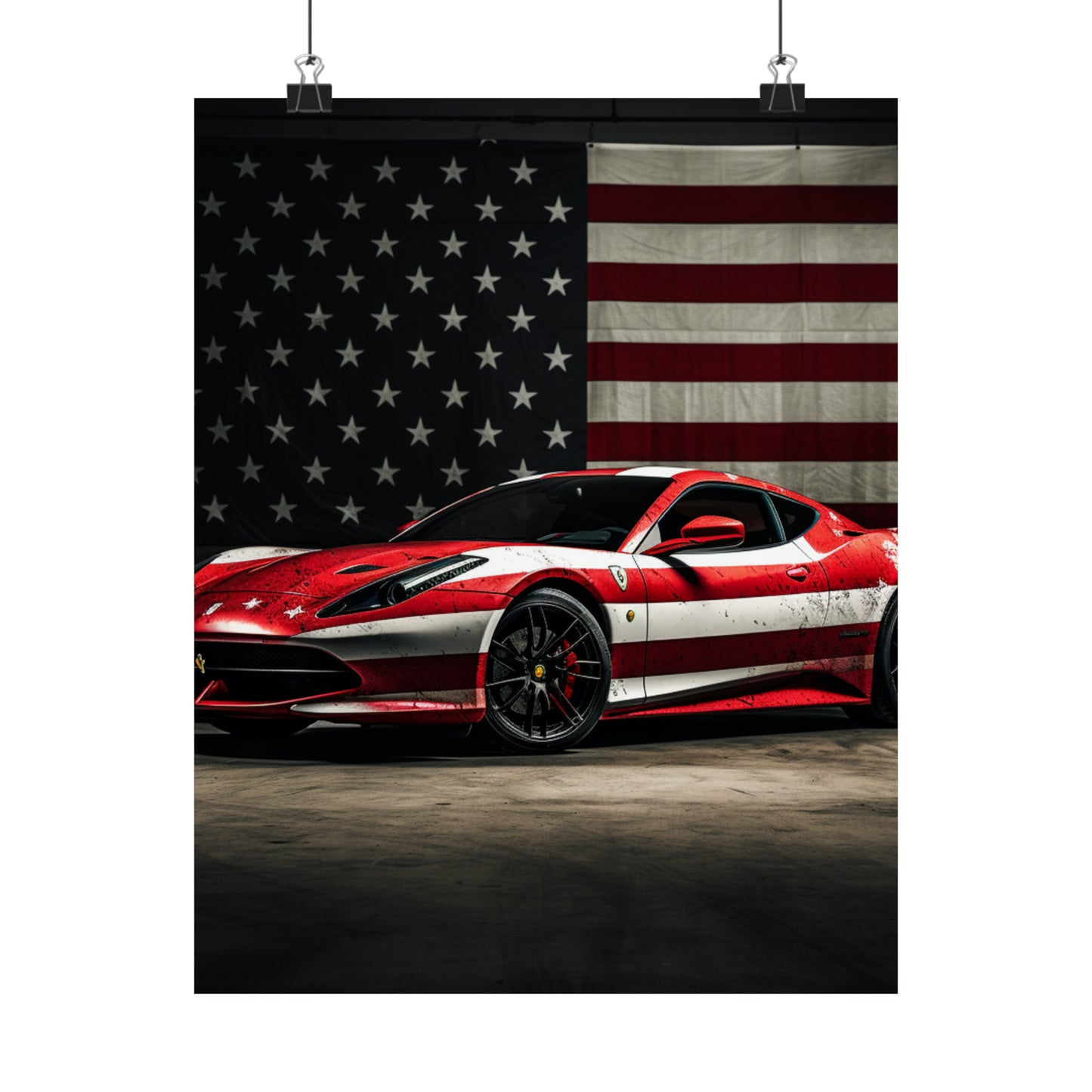 Premium Matte Vertical Posters American Flag Background Ferrari 1