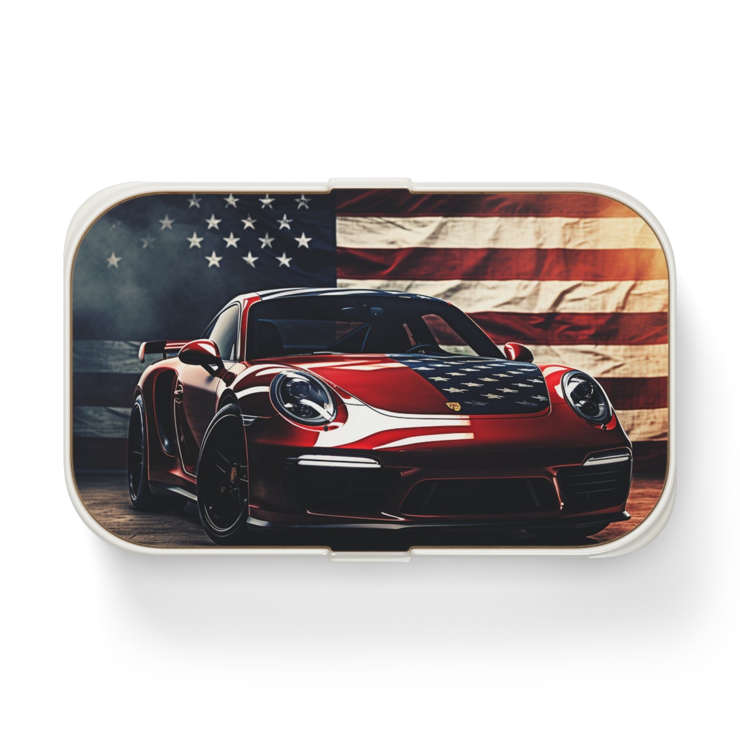 Bento Lunch Box American Flag Background Porsche 2