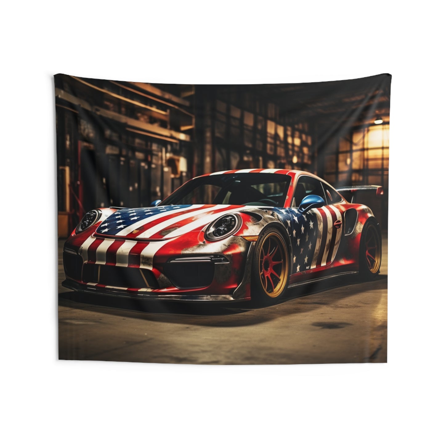 Indoor Wall Tapestries American Flag Porsche 4