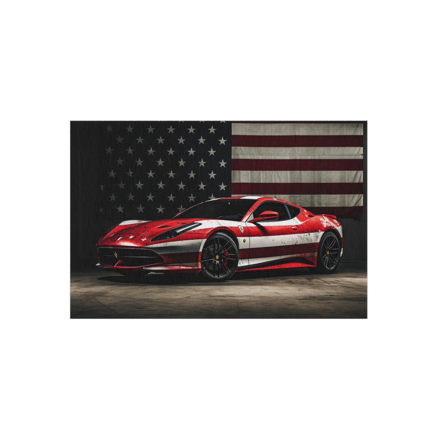 Outdoor Rug  American Flag Background Ferrari 1