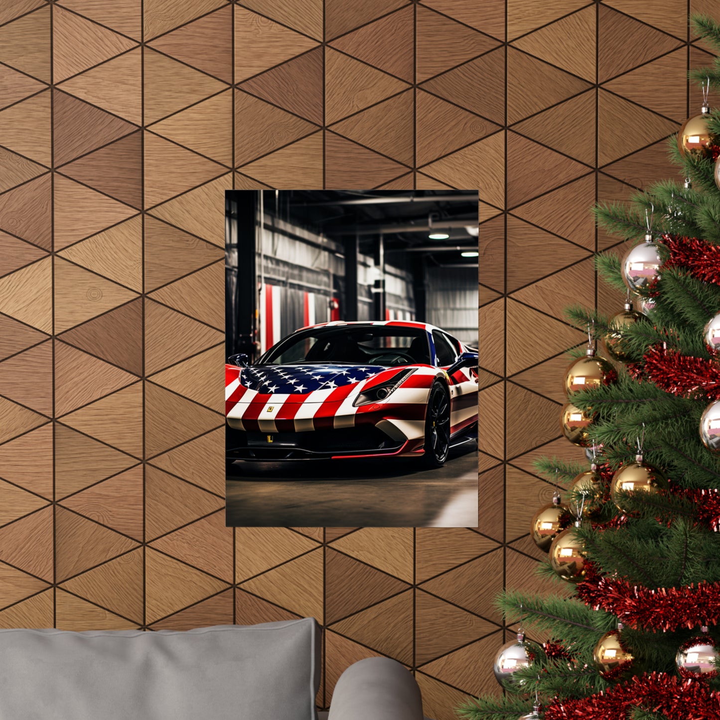 Premium Matte Vertical Posters American Flag Farrari 3