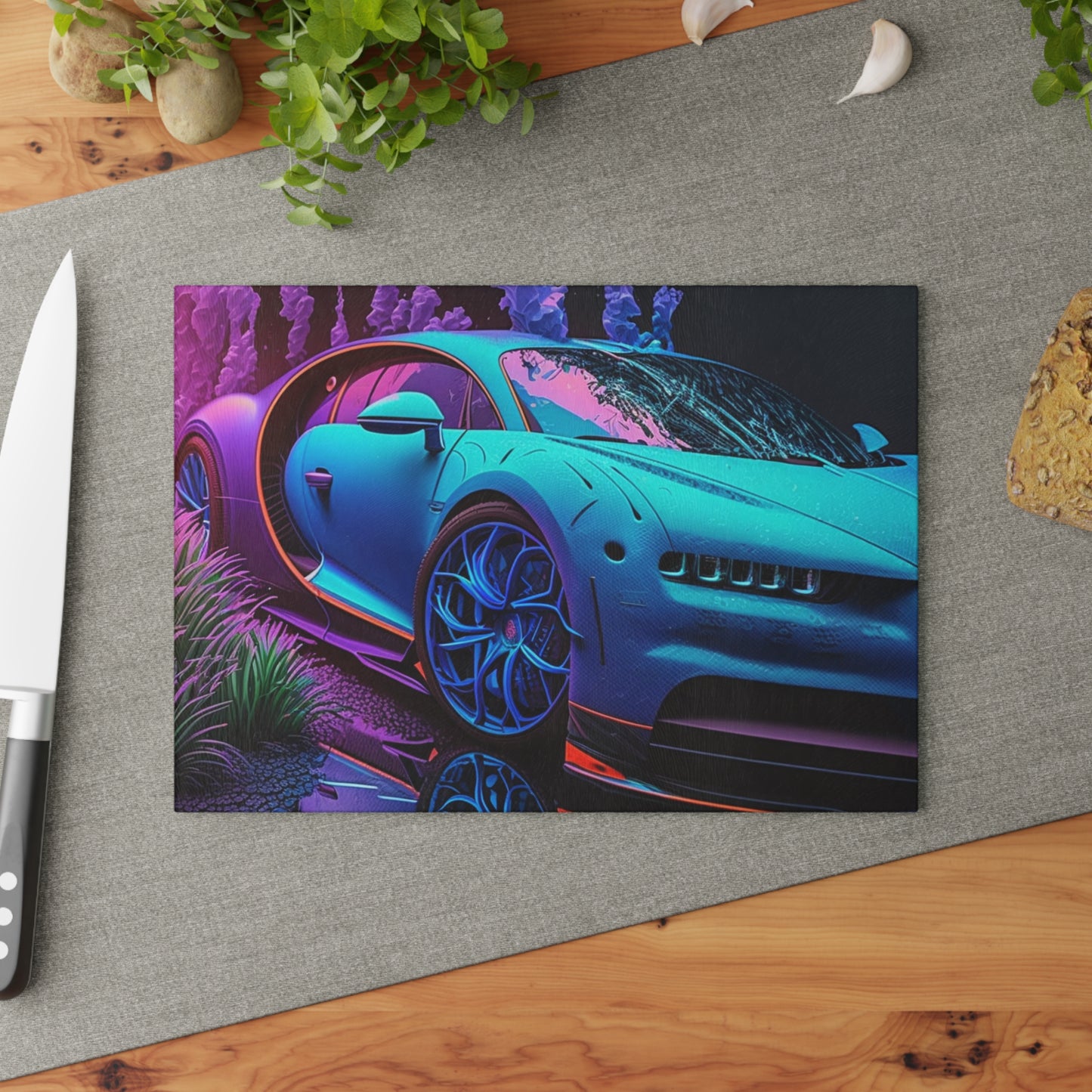 Glass Cutting Board Bugatti Neon Chiron 2