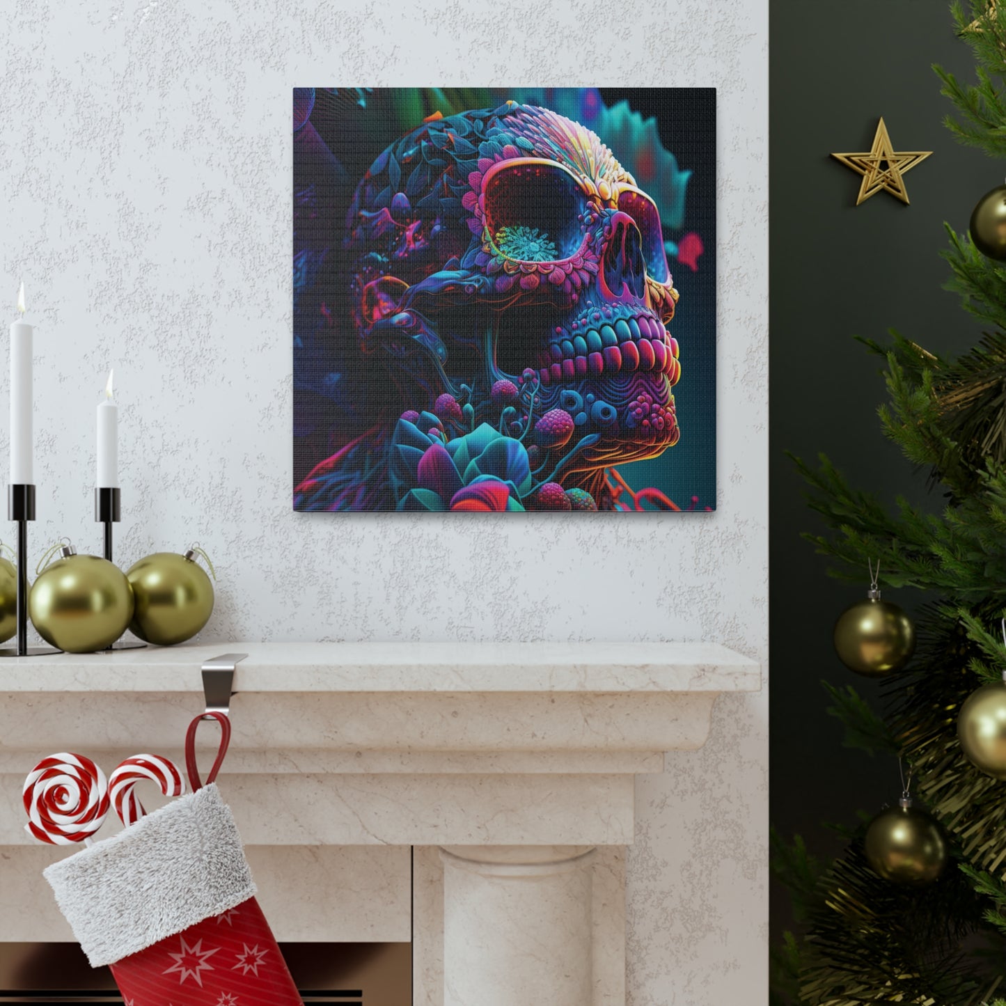 Canvas Gallery Wraps Florescent Skull Death 3