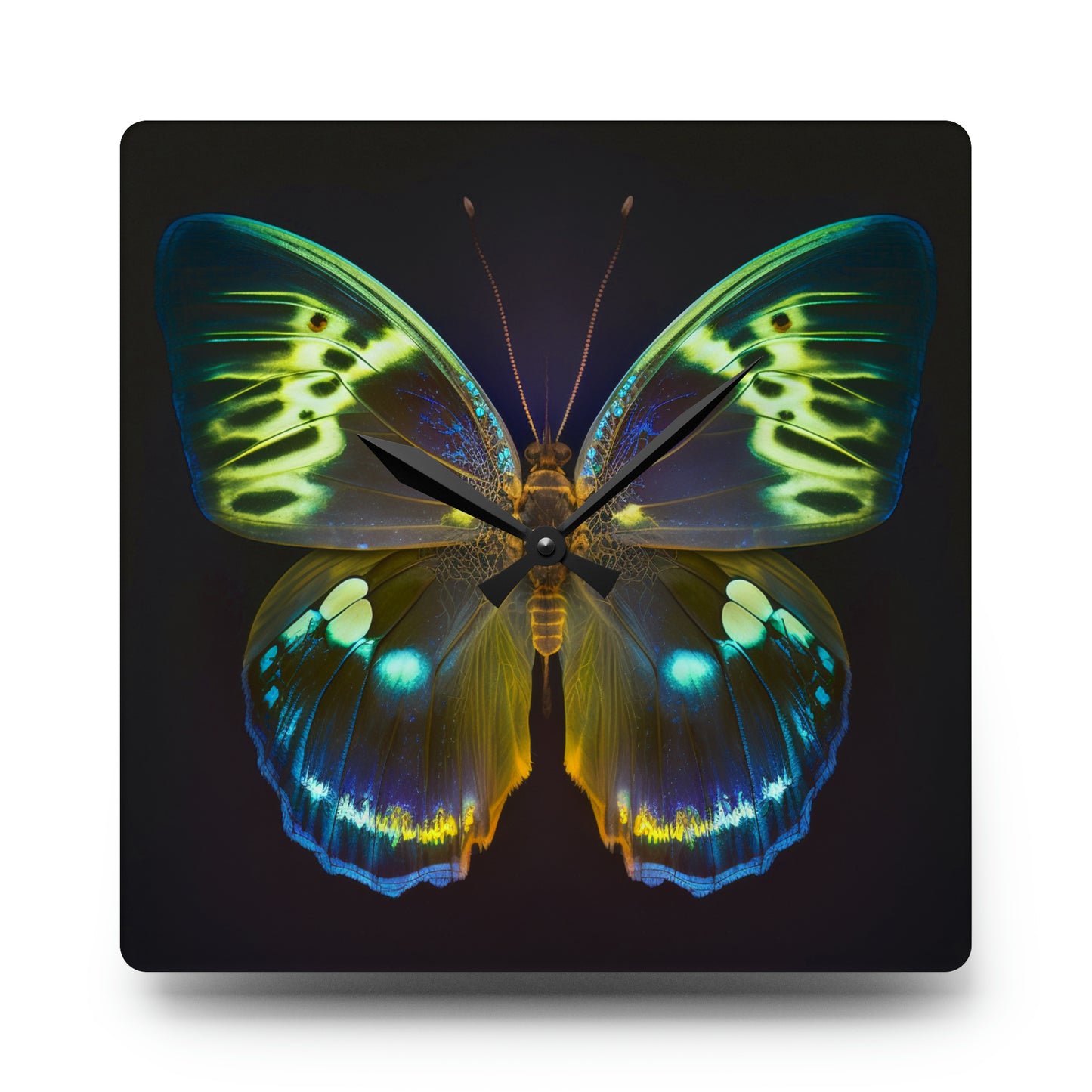 Acrylic Wall Clock Neon Hue Butterfly 1