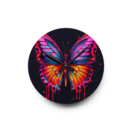 Acrylic Wall Clock Pink Butterfly Flair 1