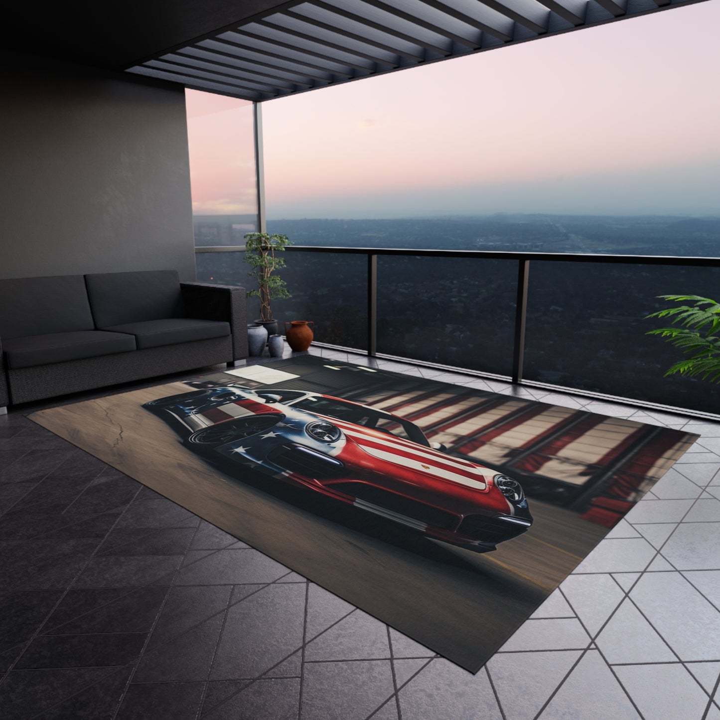 Outdoor Rug  American Flag Porsche 2