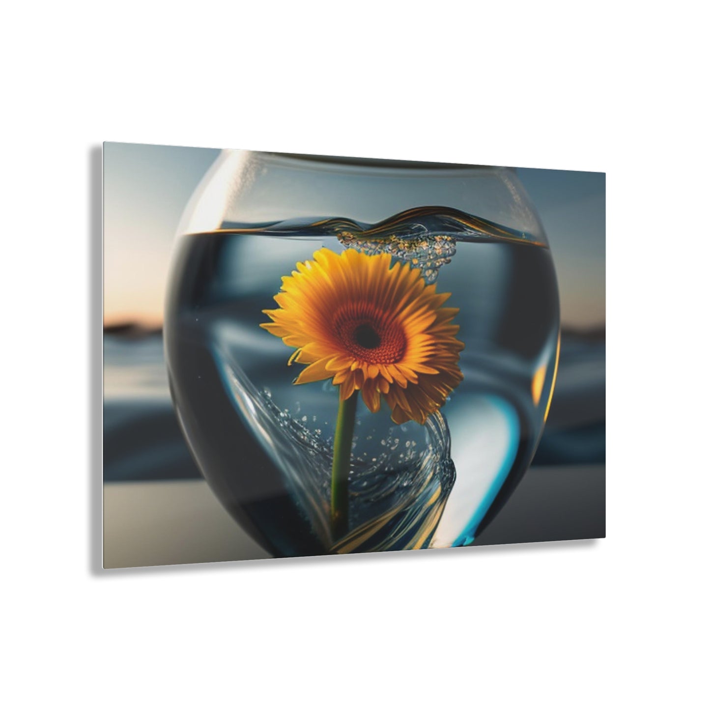 Acrylic Prints yello Gerbera glass 3