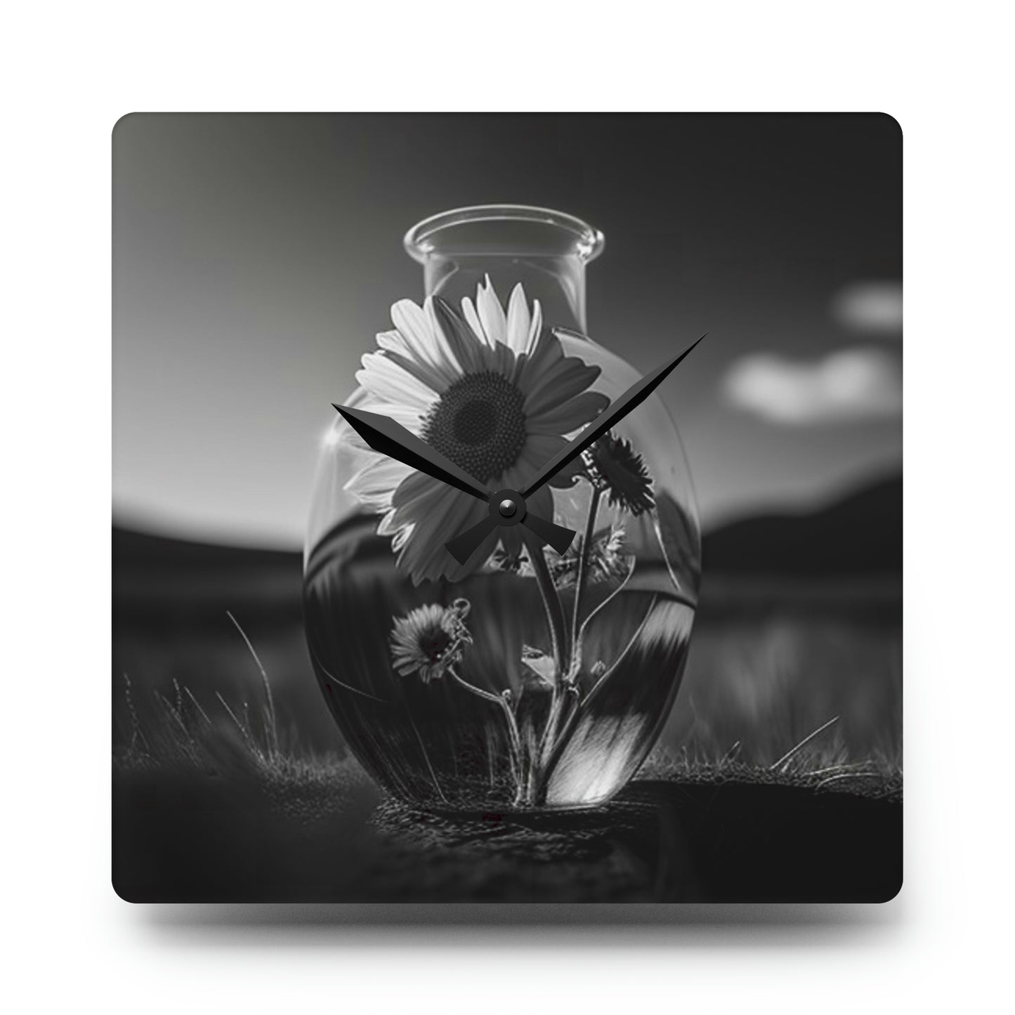 Acrylic Wall Clock Yellw Sunflower in a vase 4