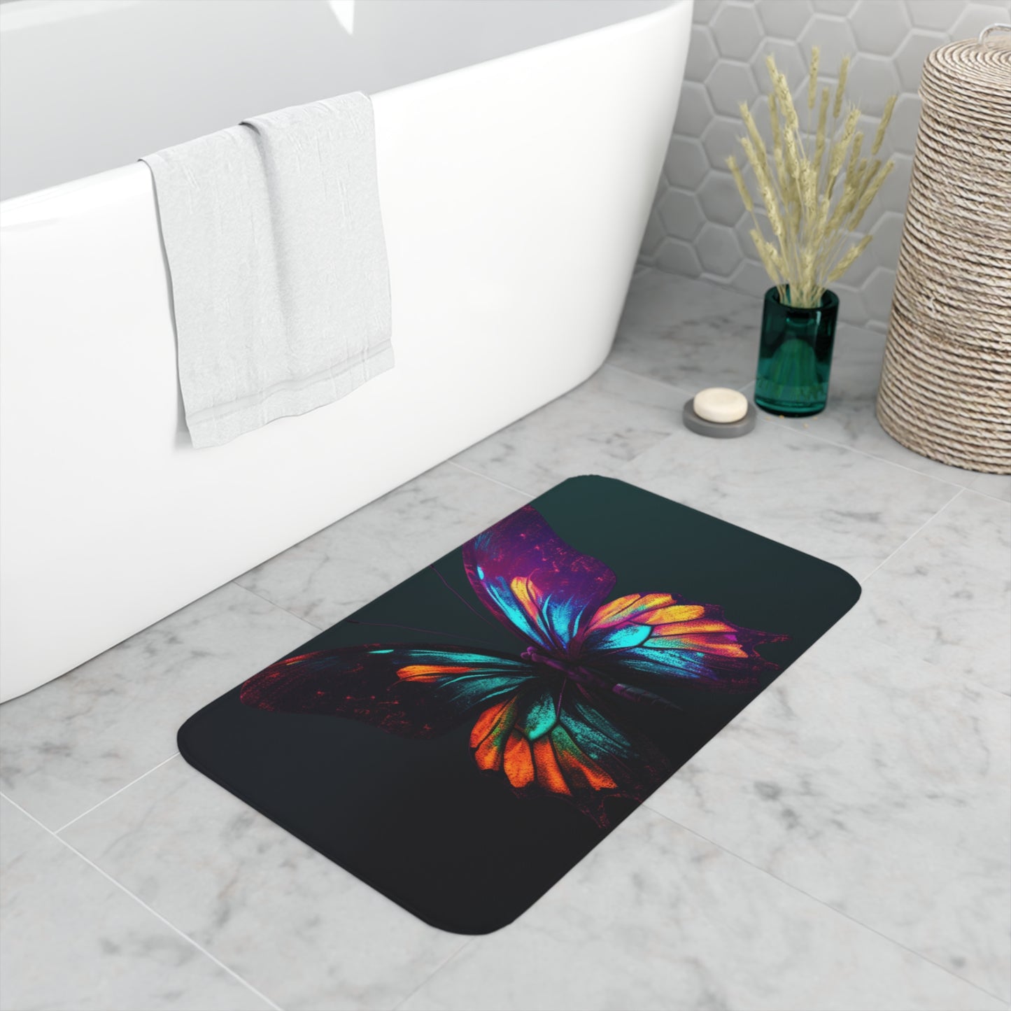 Memory Foam Bath Mat Hyper Colorful Butterfly Macro 4