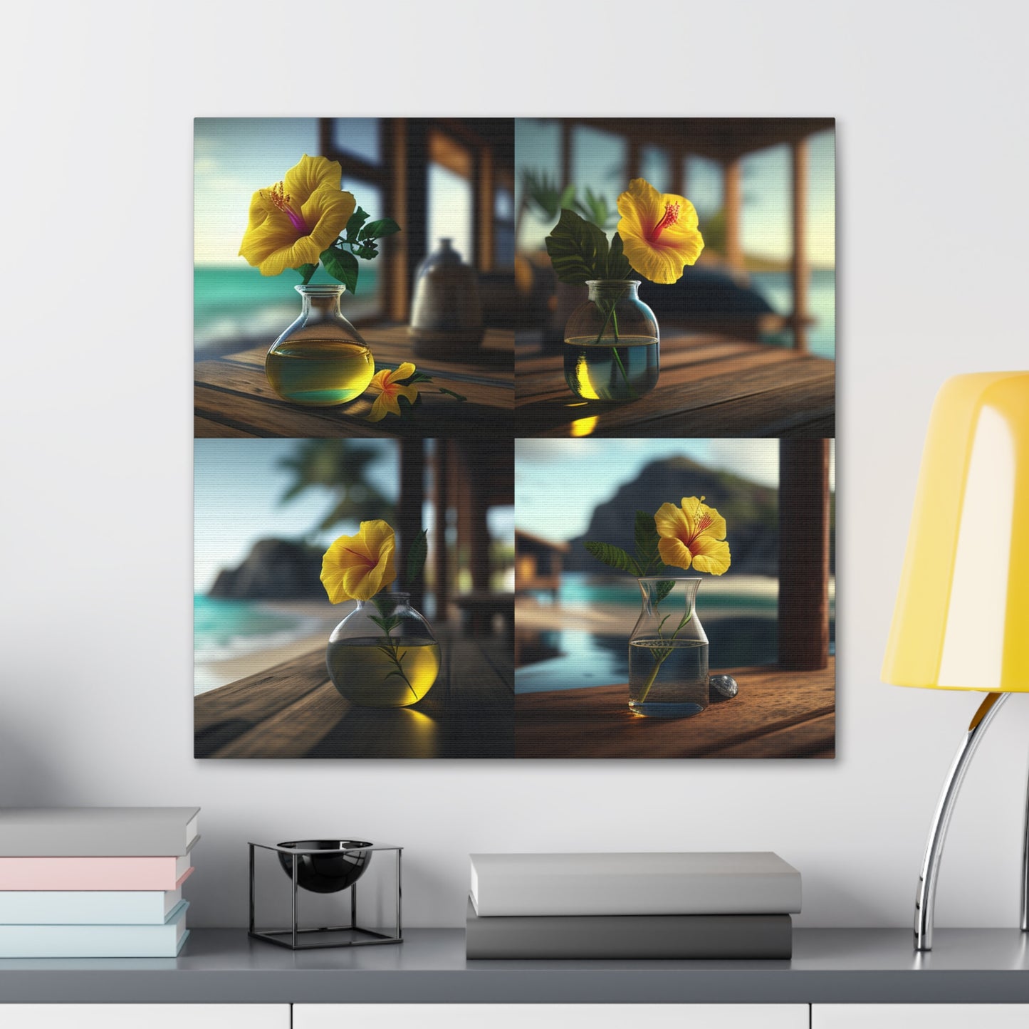 Canvas Gallery Wraps Yellow Hibiscus Wood 5