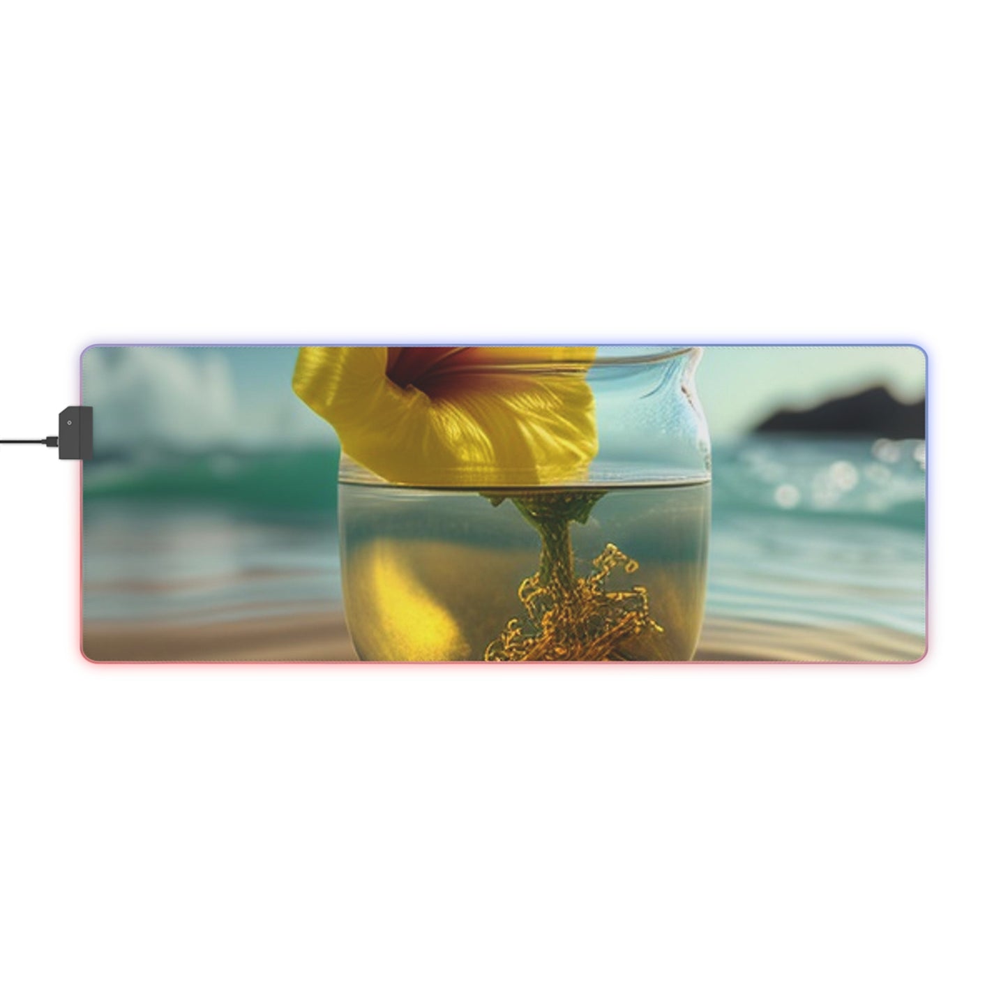 LED Gaming Mouse Pad Yellow Hibiscus glass 1