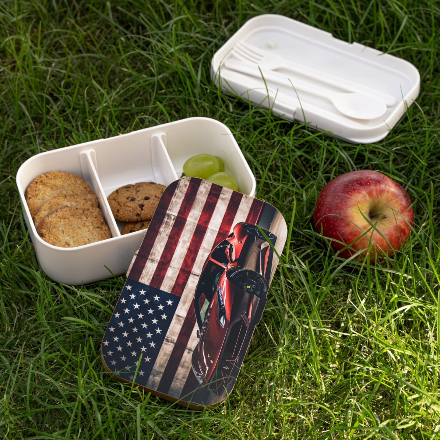 Bento Lunch Box American Flag Background Ferrari 4