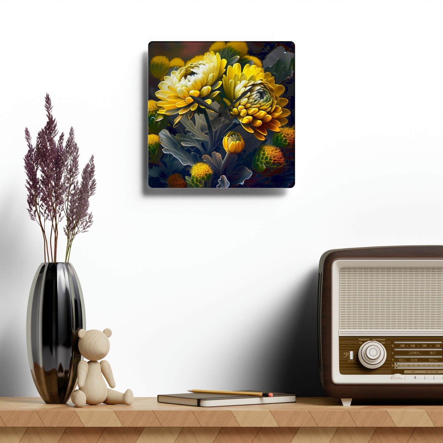 Acrylic Wall Clock Yellow Hermosas Flores Amarillas 2