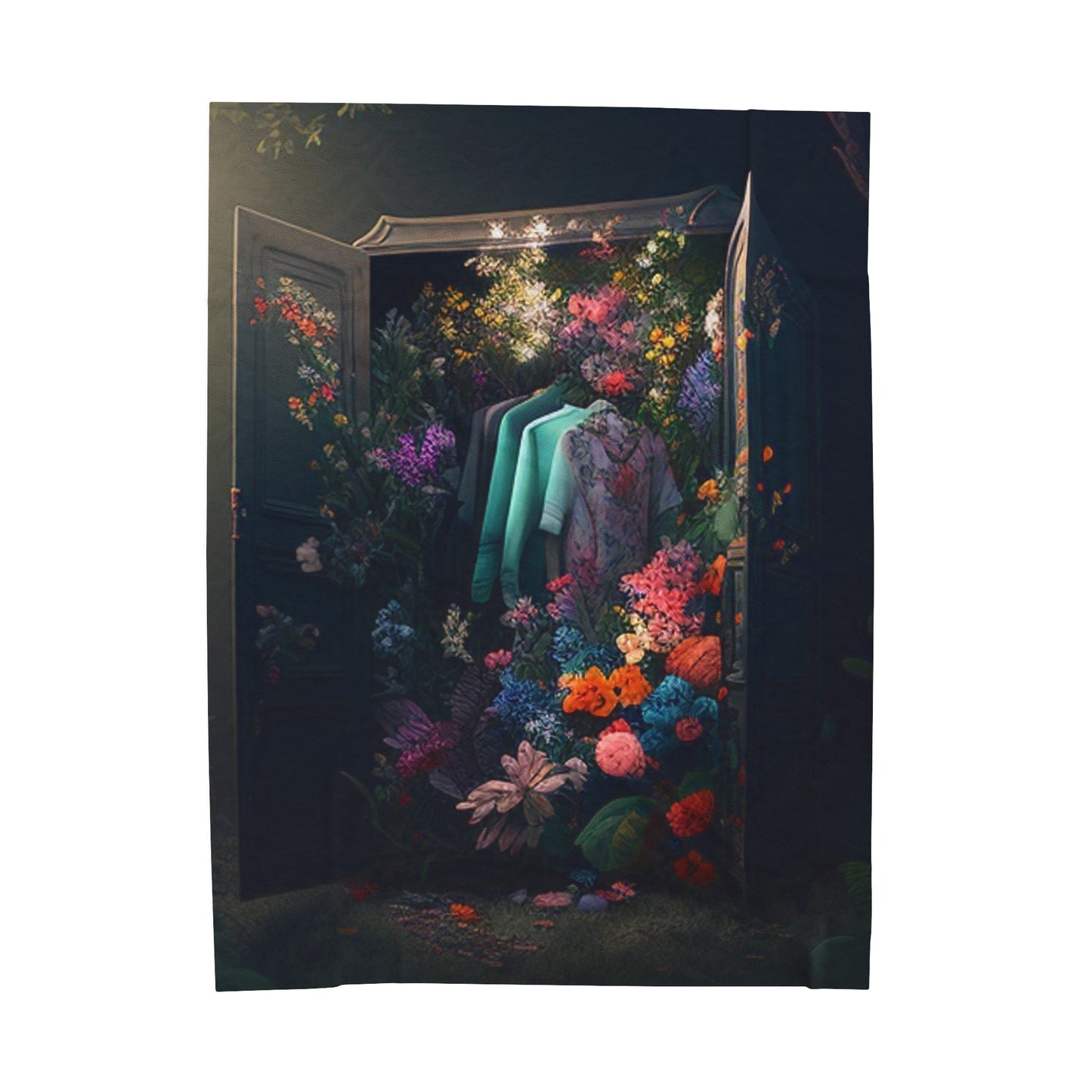 Velveteen Plush Blanket A Wardrobe Surrounded by Flowers 1