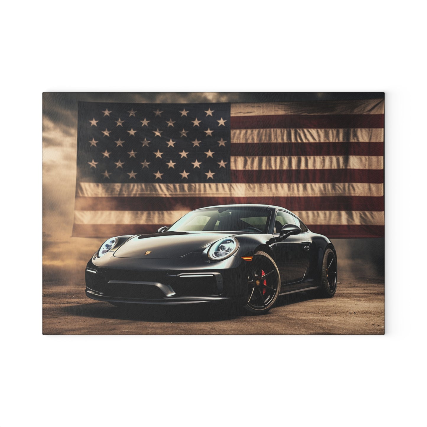 Glass Cutting Board American Flag Background Porsche 4