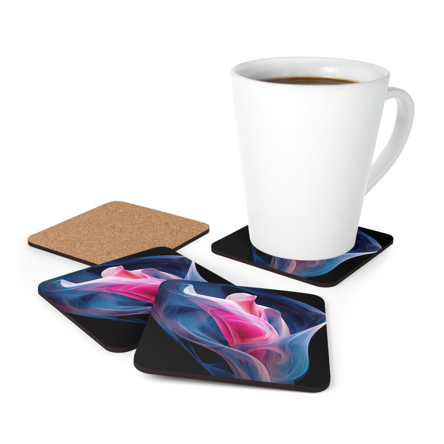 Corkwood Coaster Set Pink & Blue Tulip Rose 3