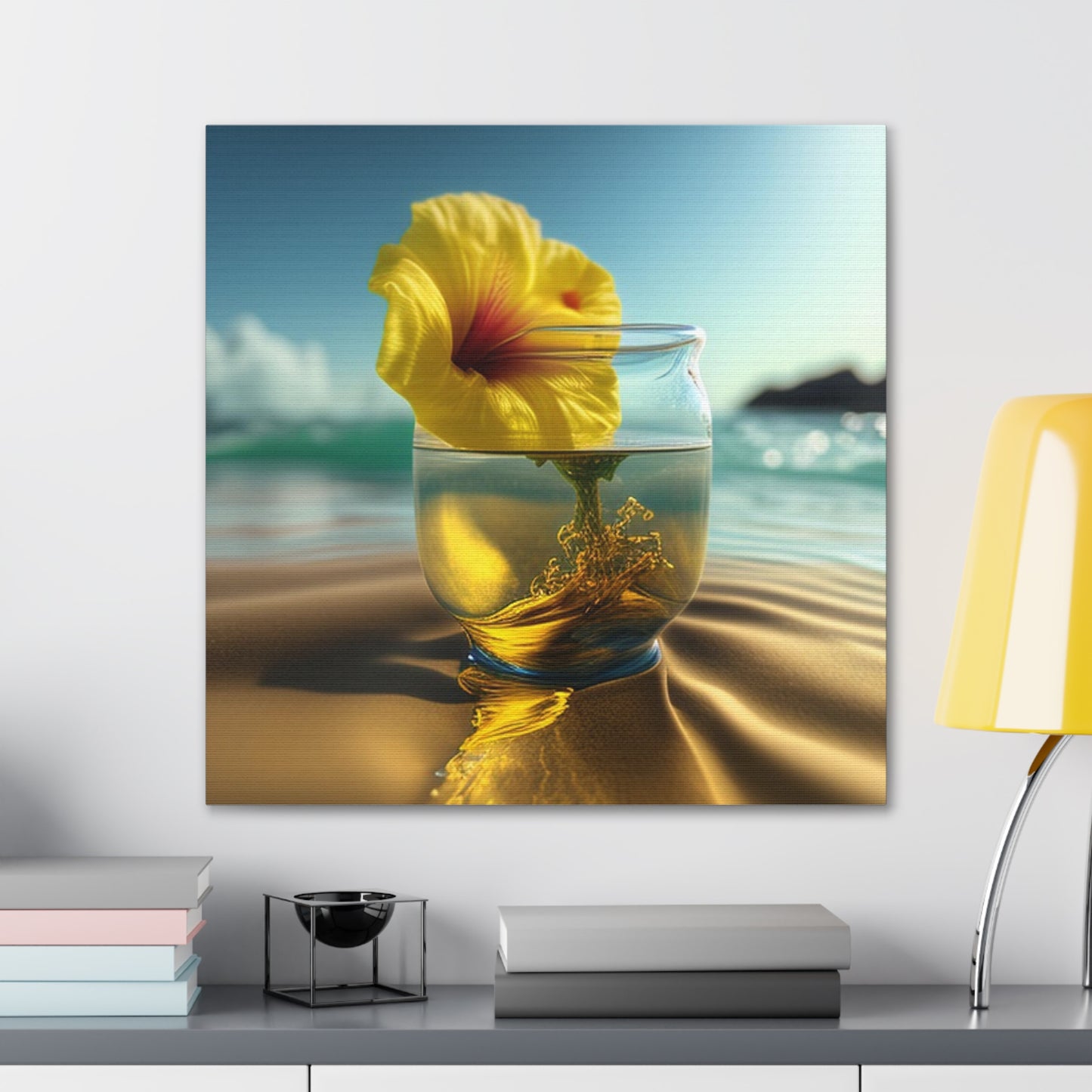 Canvas Gallery Wraps Yellow Hibiscus glass 1