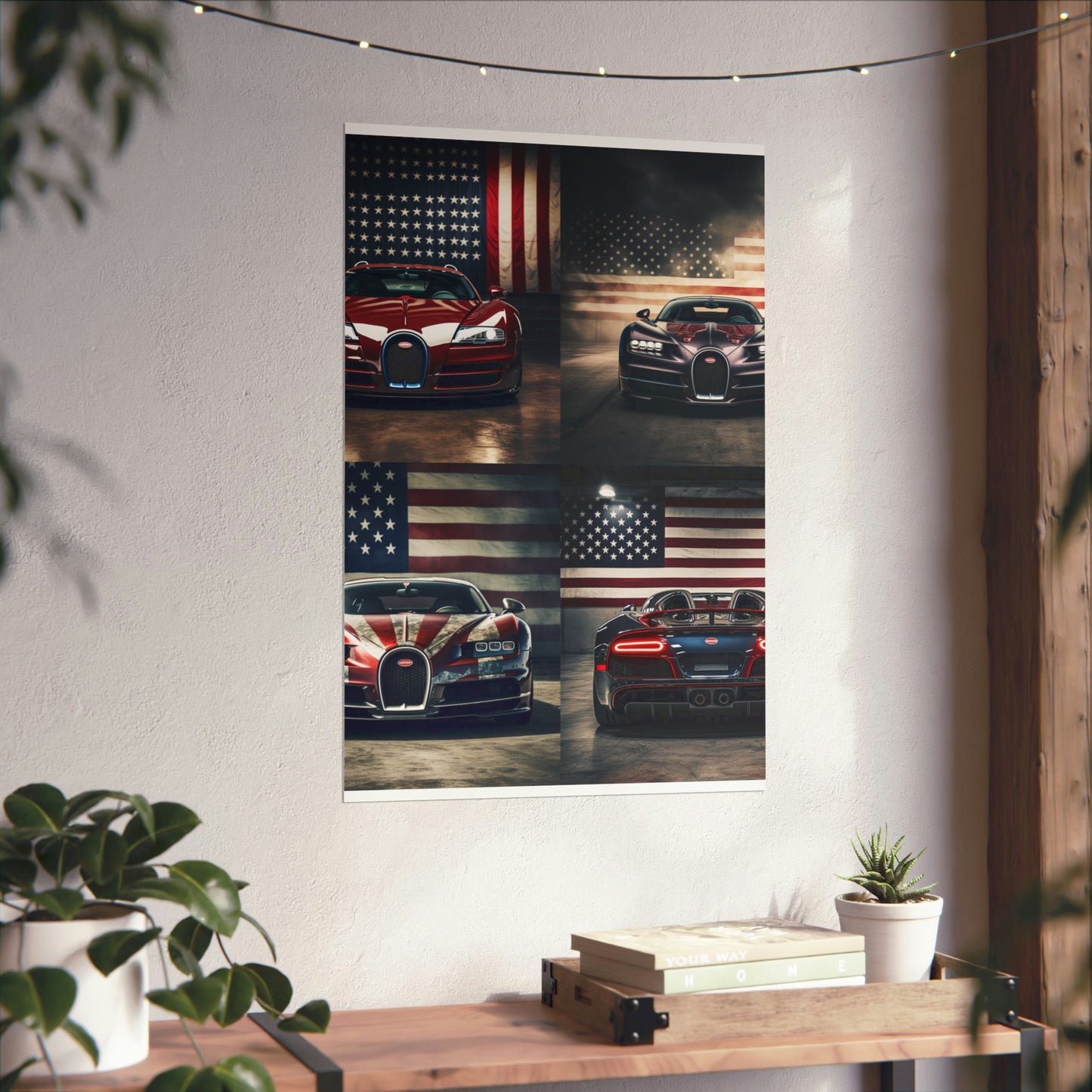 Premium Matte Vertical Posters American Flag Background Bugatti 5