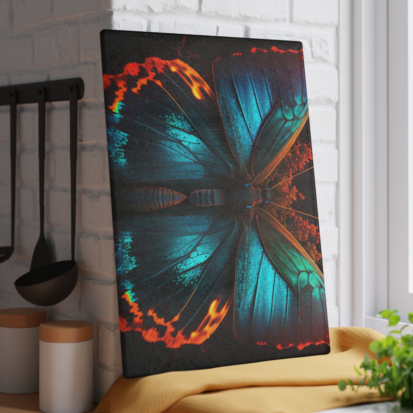 Glass Cutting Board Neon Butterfly Flair 3