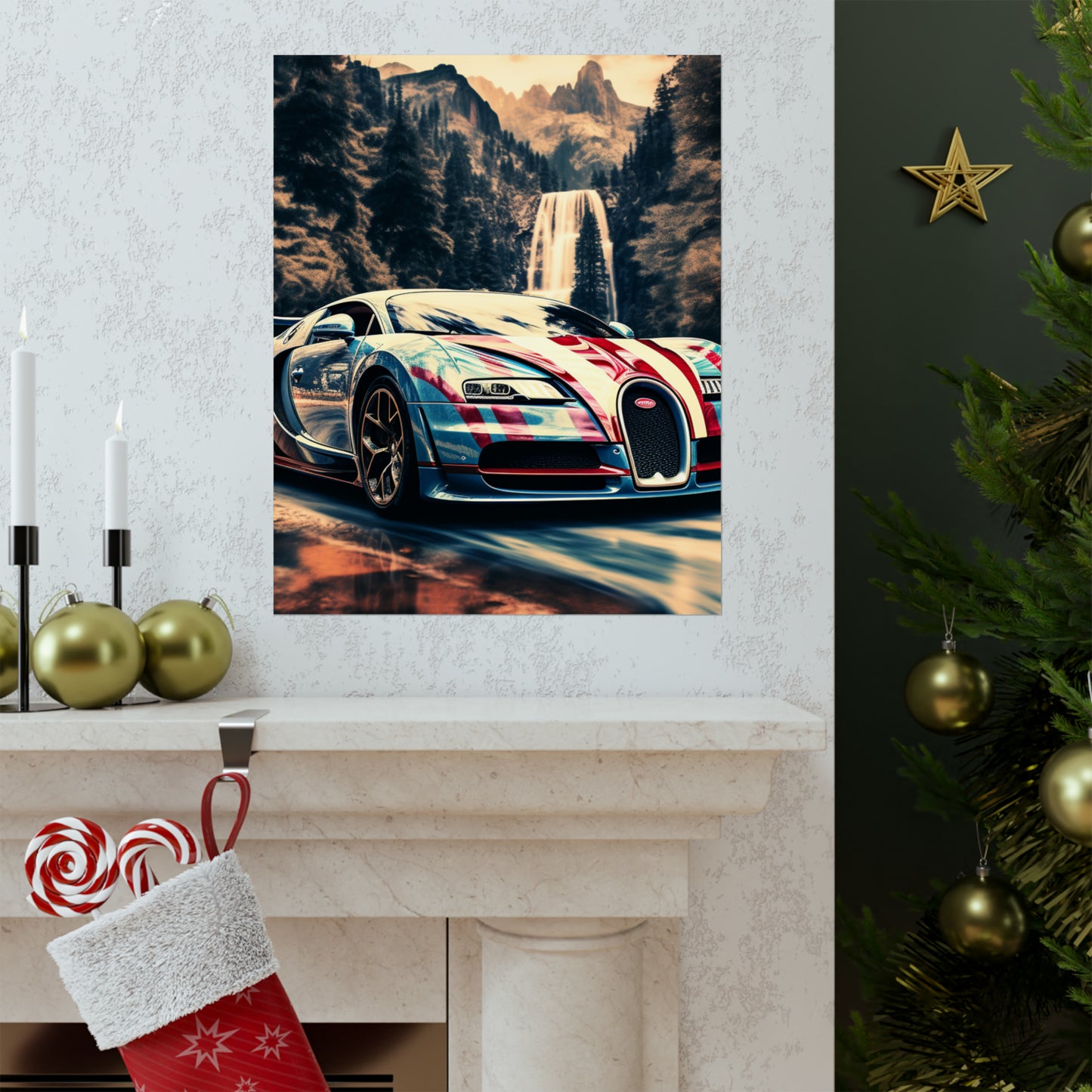 Premium Matte Vertical Posters Bugatti Waterfall 1