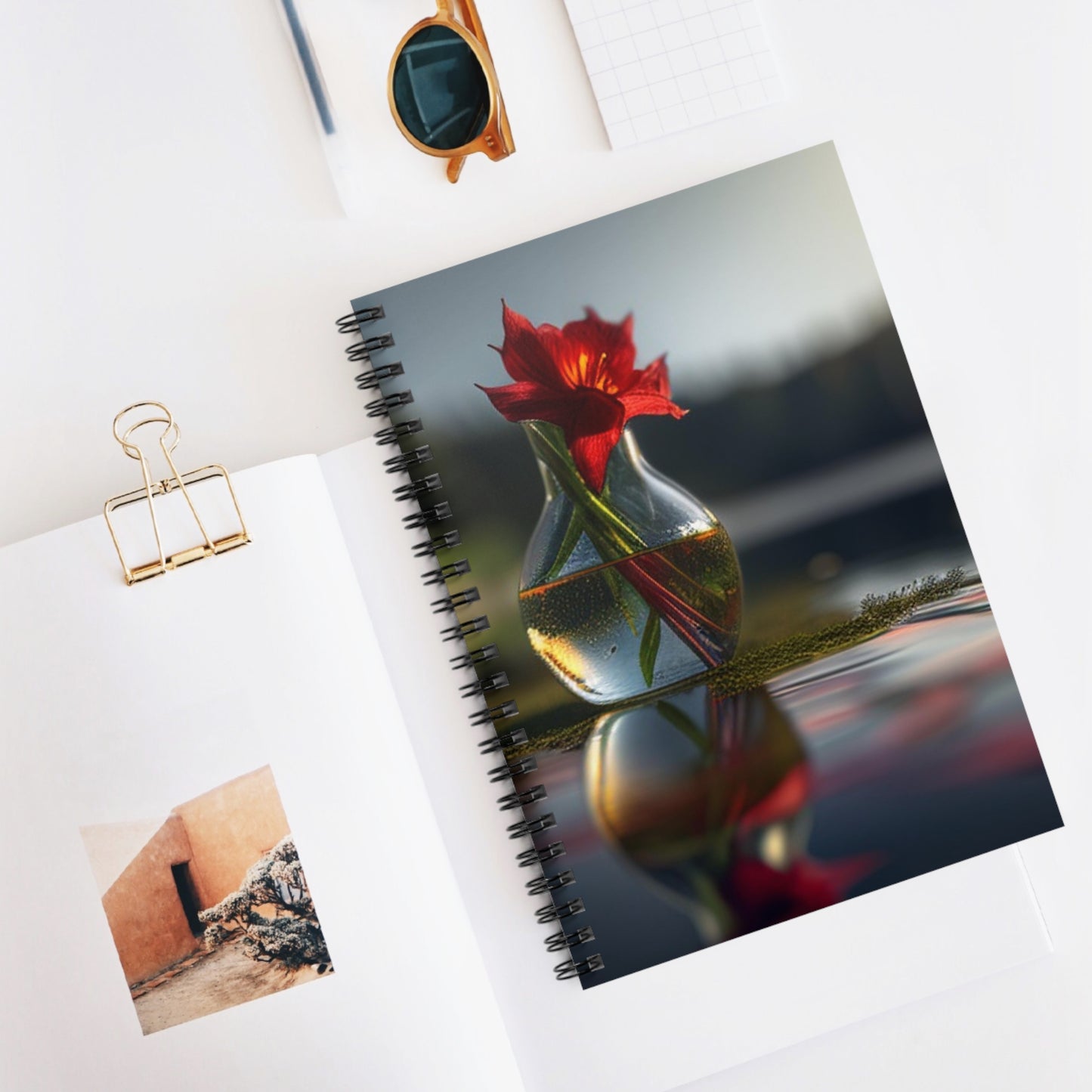 Spiral Notebook - Ruled Line Red Lily in a Glass vase 3