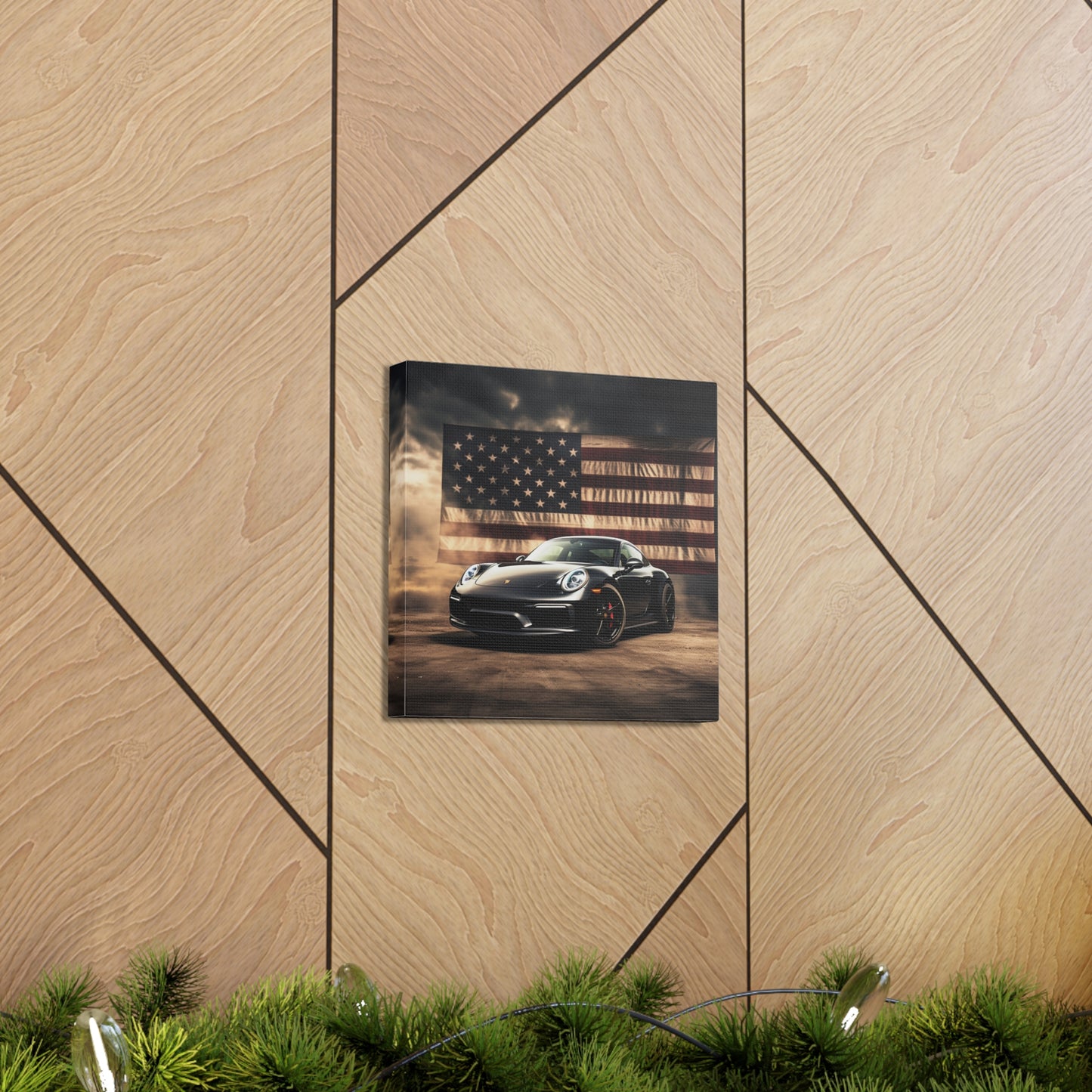 Canvas Gallery Wraps American Flag Background Porsche 4