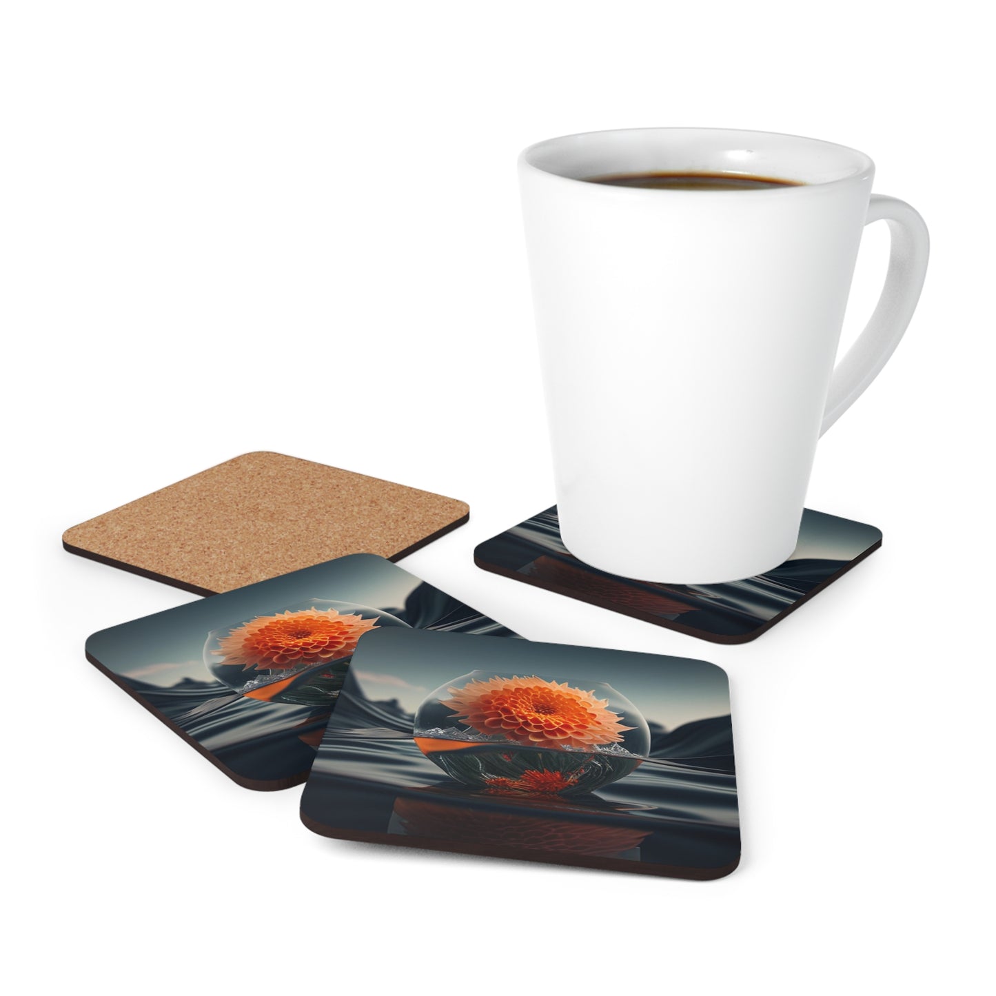 Corkwood Coaster Set Dahlia Orange 3