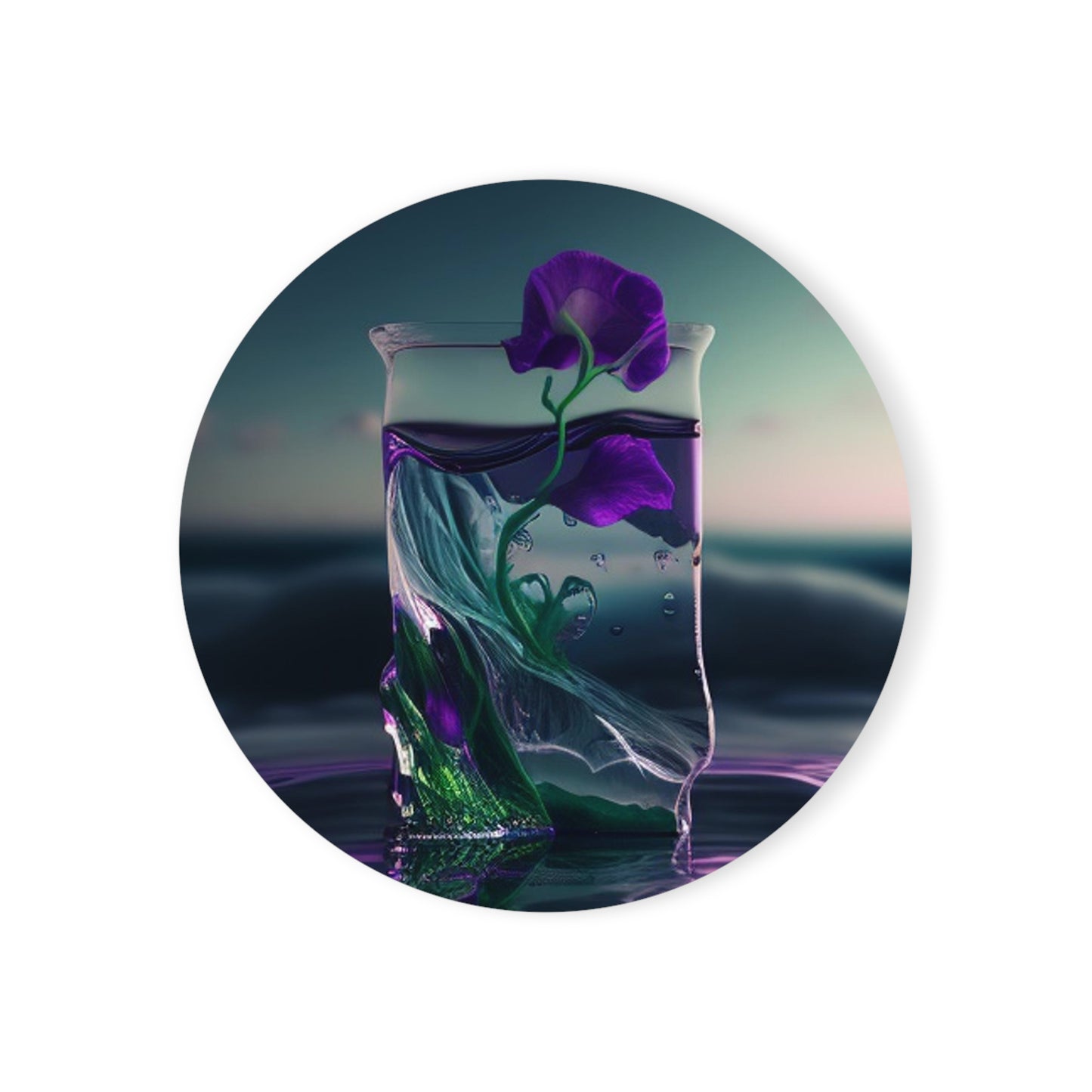 Cork Back Coaster Purple Sweet pea in a vase 3