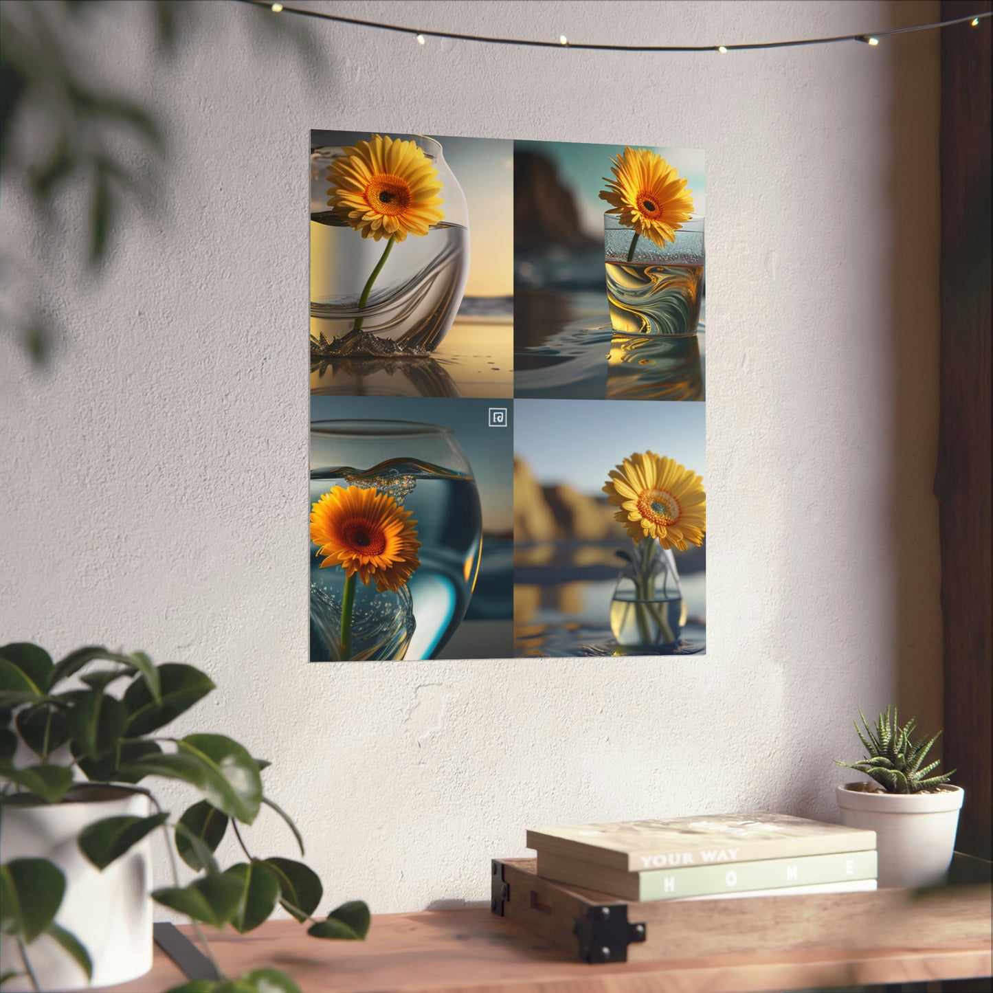 Premium Matte Vertical Posters yello Gerbera glass 5