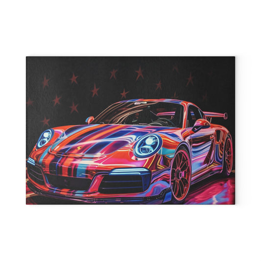 Glass Cutting Board American Flag Colored Porsche 1