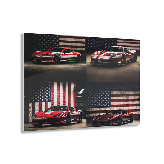 Acrylic Prints American Flag Background Ferrari 5