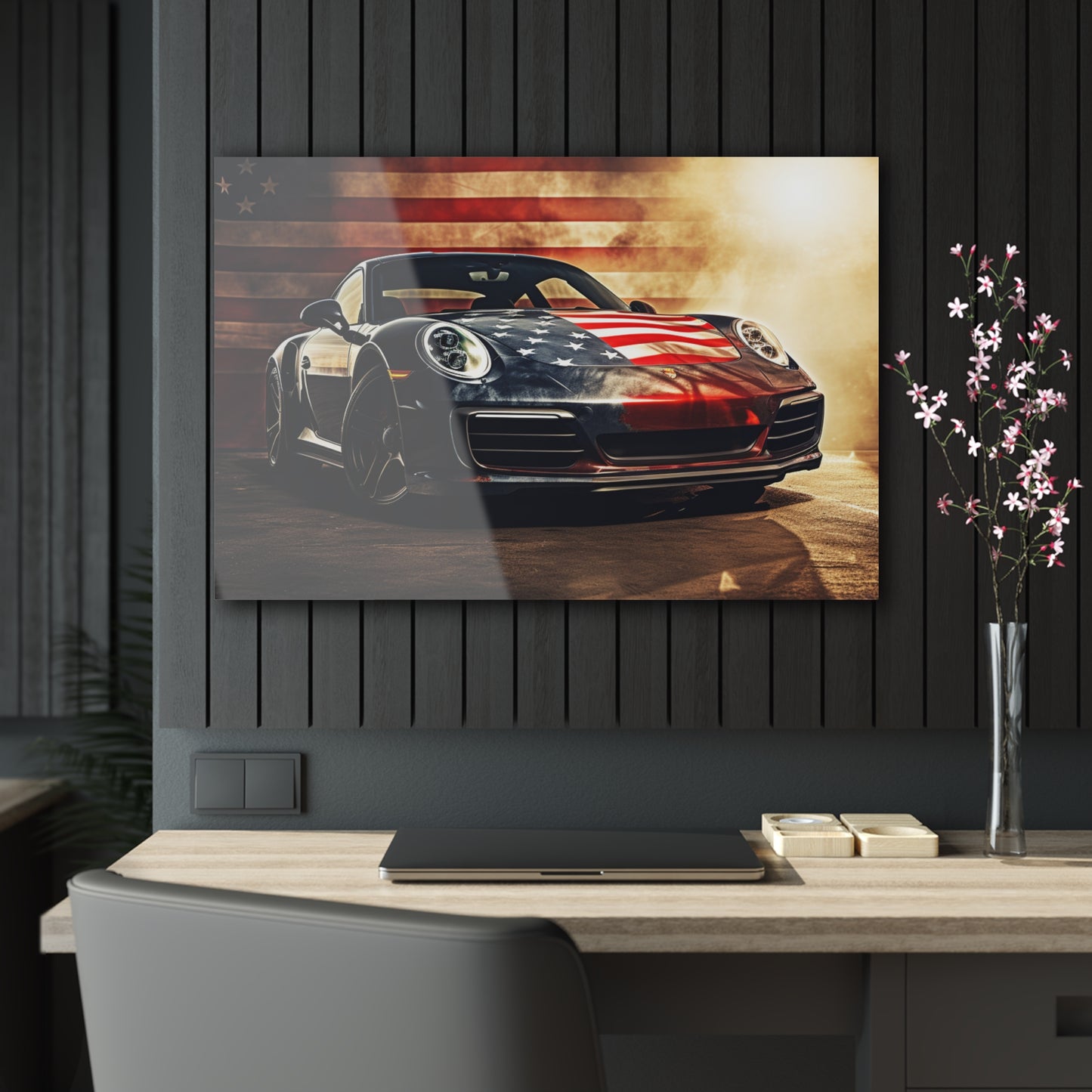 Acrylic Prints Abstract American Flag Background Porsche 1