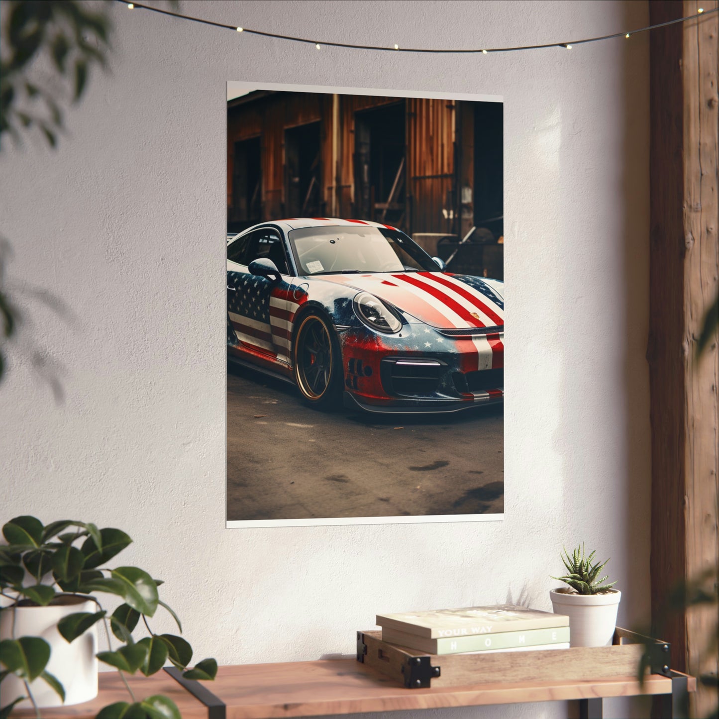 Premium Matte Vertical Posters American Flag Porsche 3