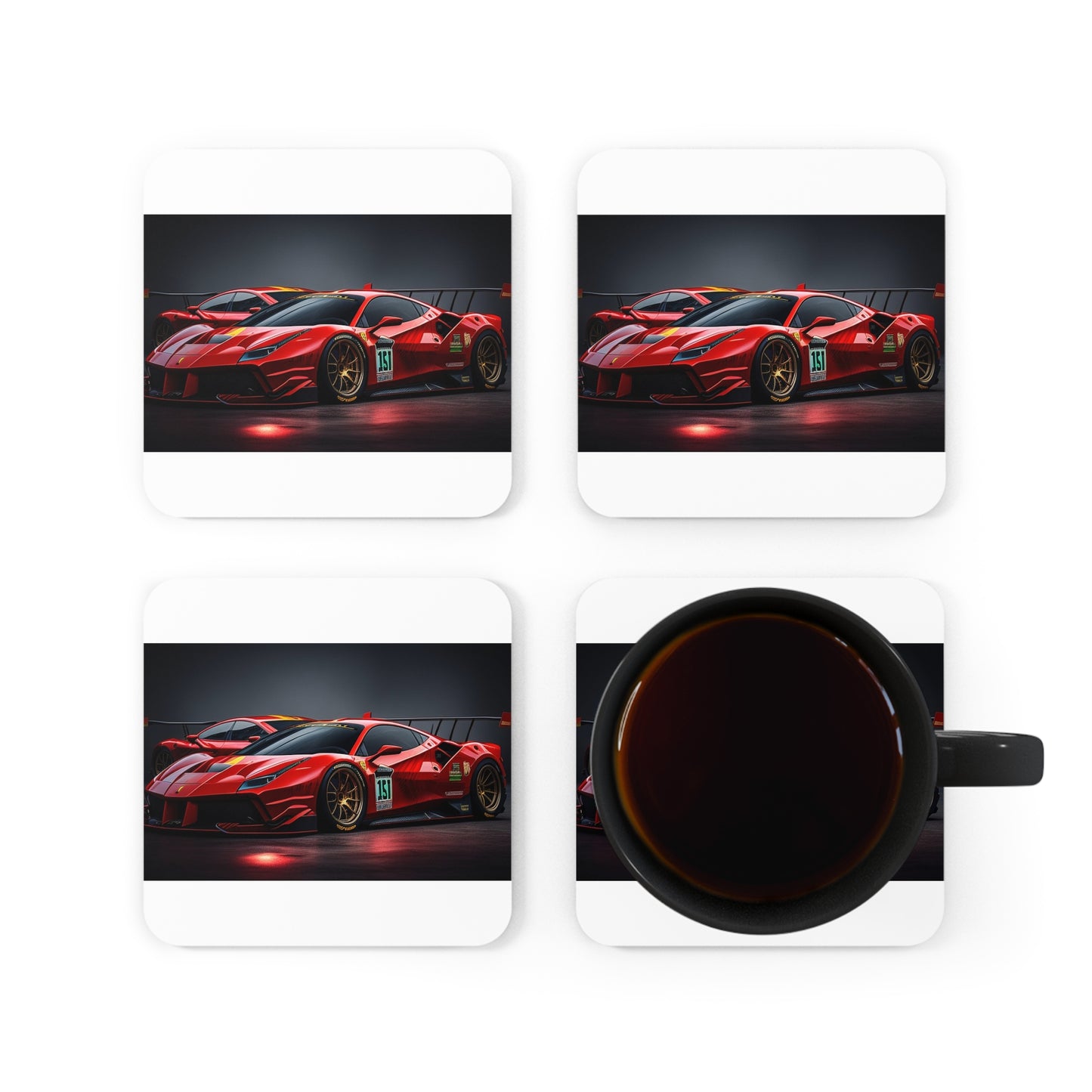 Corkwood Coaster Set Ferrari Red 2