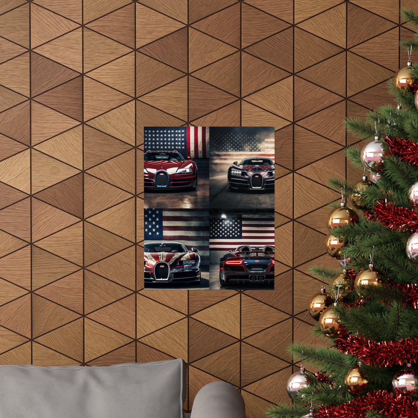 Premium Matte Vertical Posters American Flag Background Bugatti 5