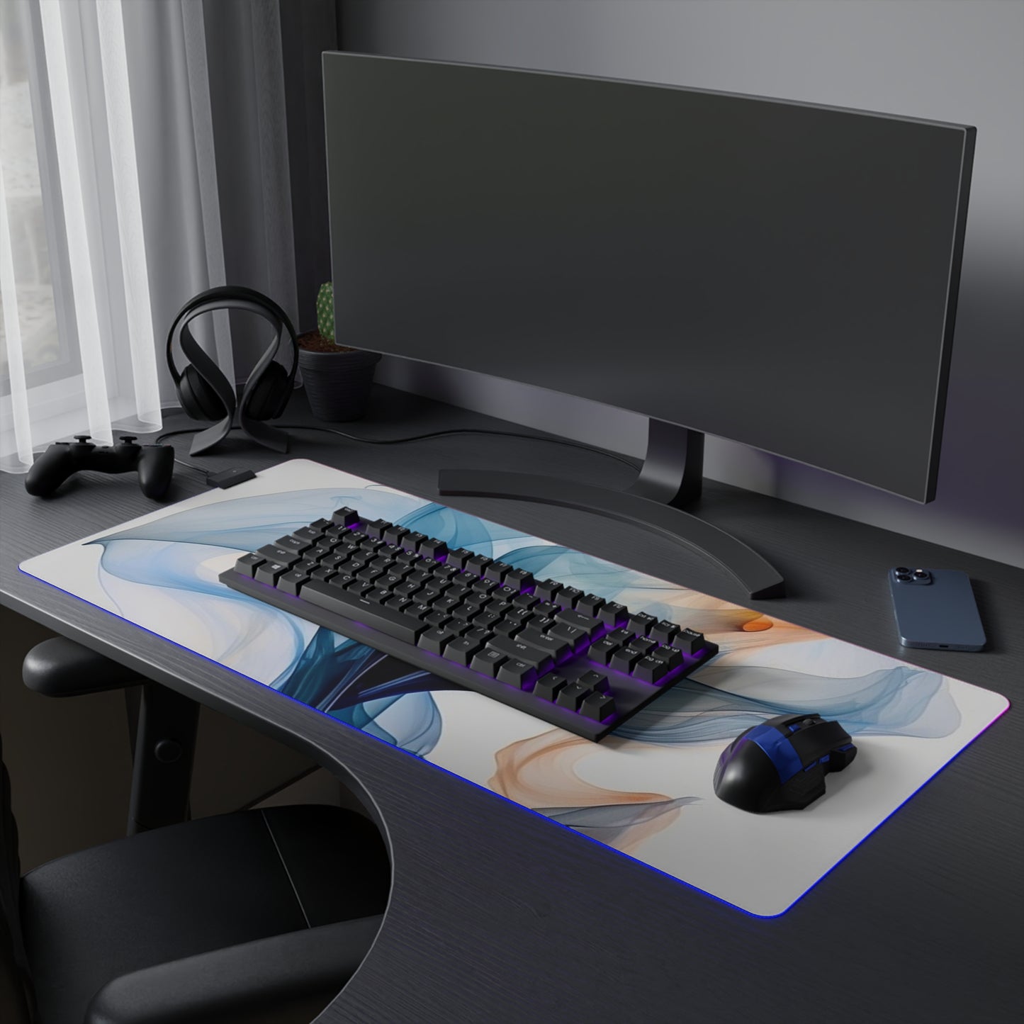LED Gaming Mouse Pad Blue Tluip Abstract 3