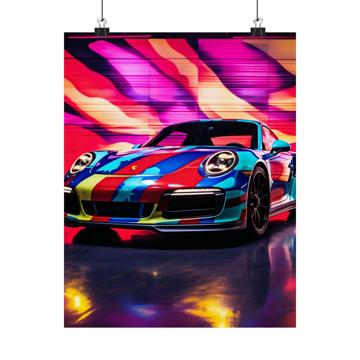 Premium Matte Vertical Posters Macro American Flag Porsche 1