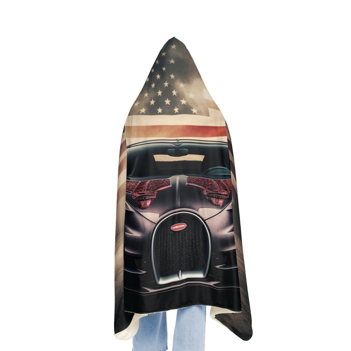 Snuggle Hooded Blanket American Flag Background Bugatti 2