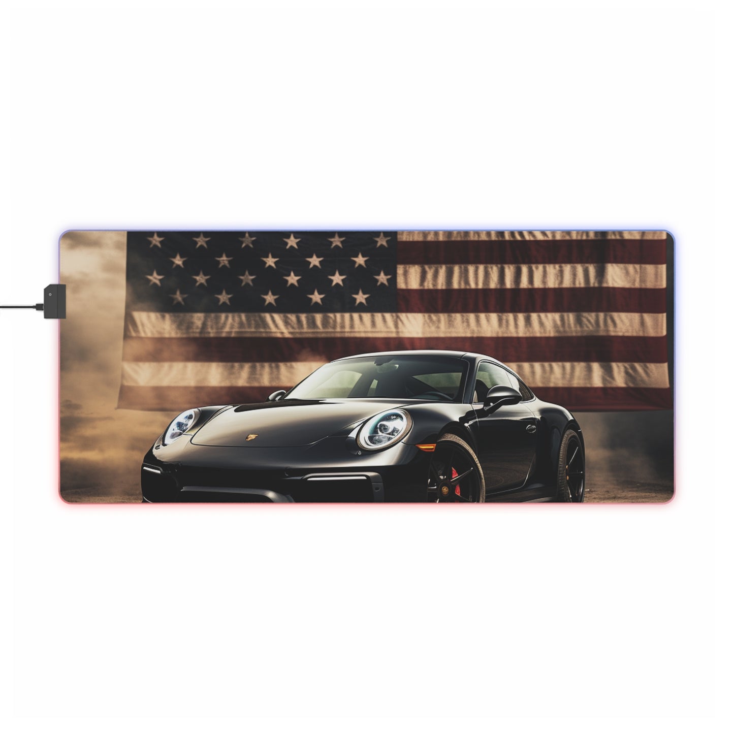 LED Gaming Mouse Pad American Flag Background Porsche 4