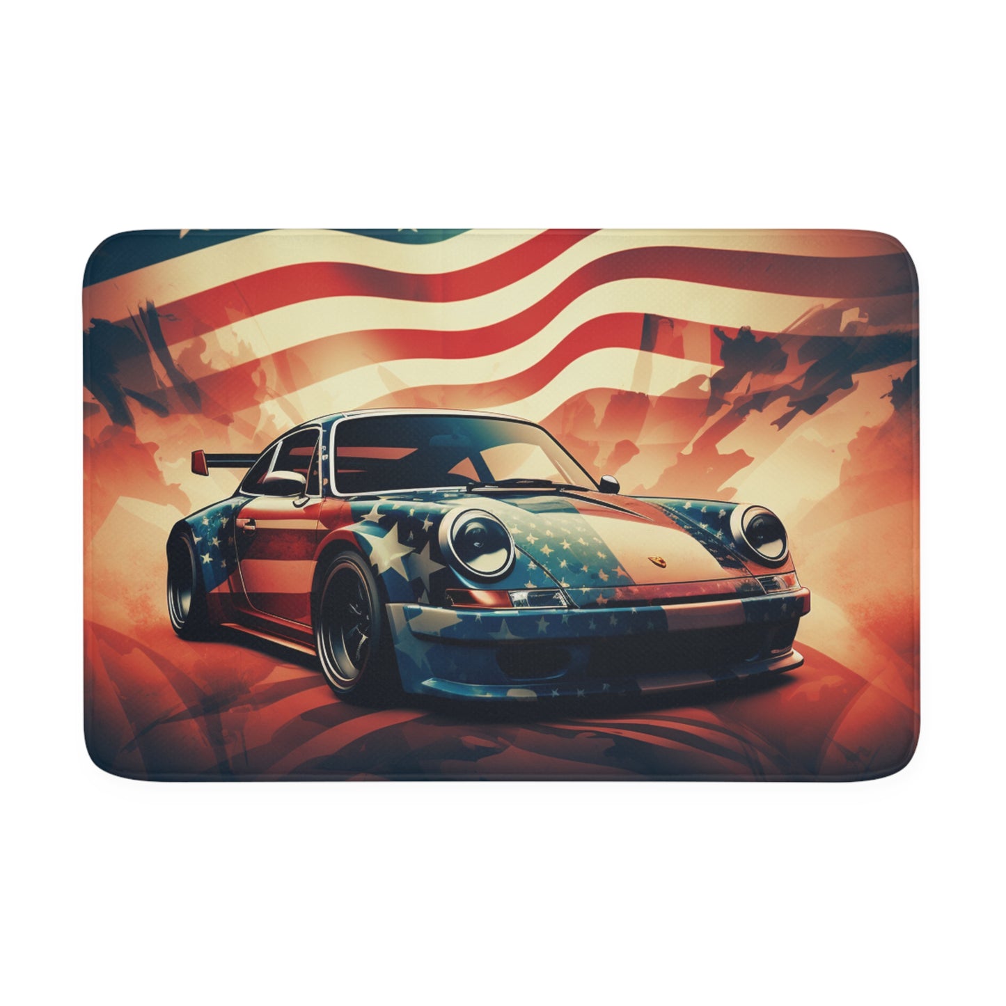 Memory Foam Bath Mat Abstract American Flag Background Porsche 4