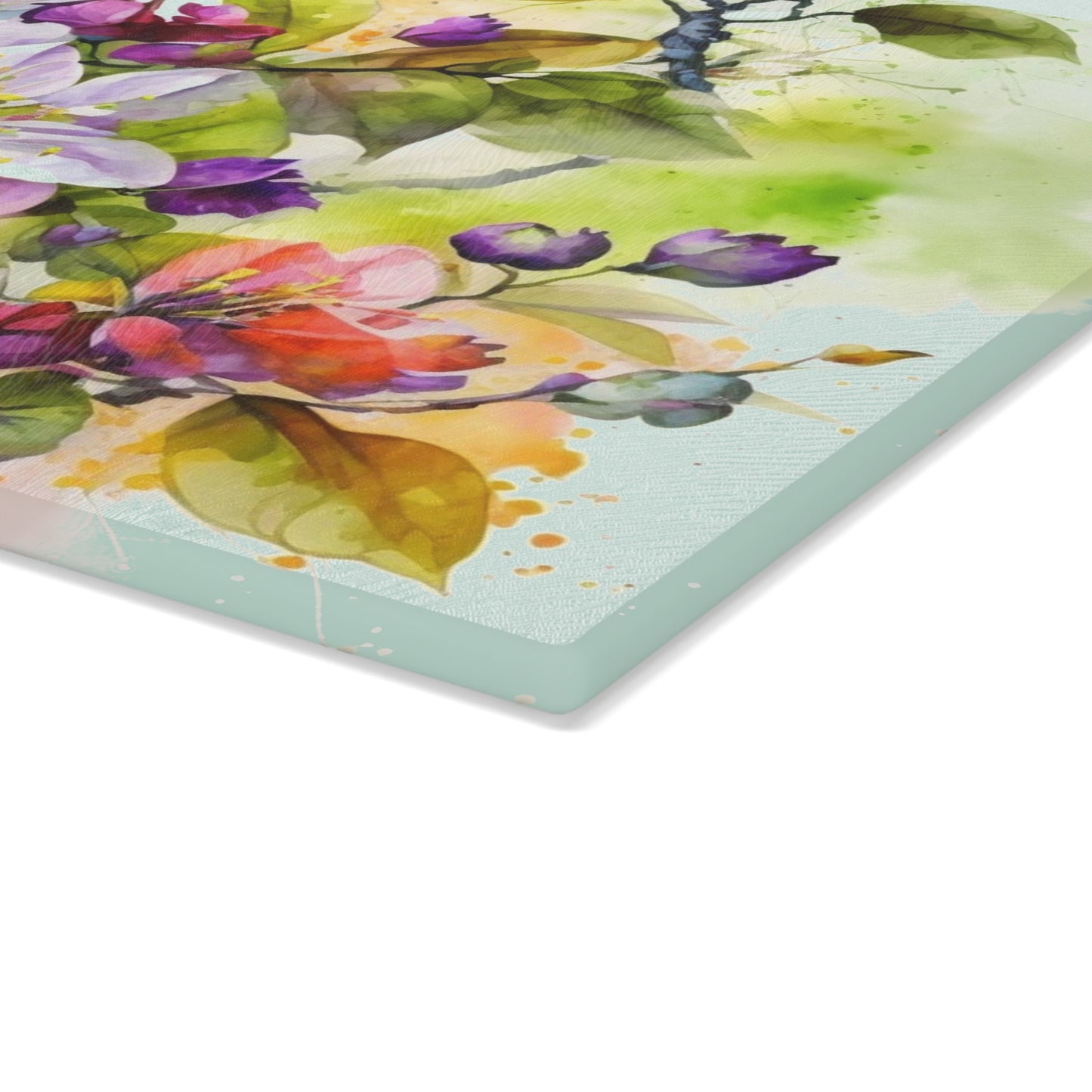Glass Cutting Board Mother Nature Bright Spring Colors Realistic Watercolor 4