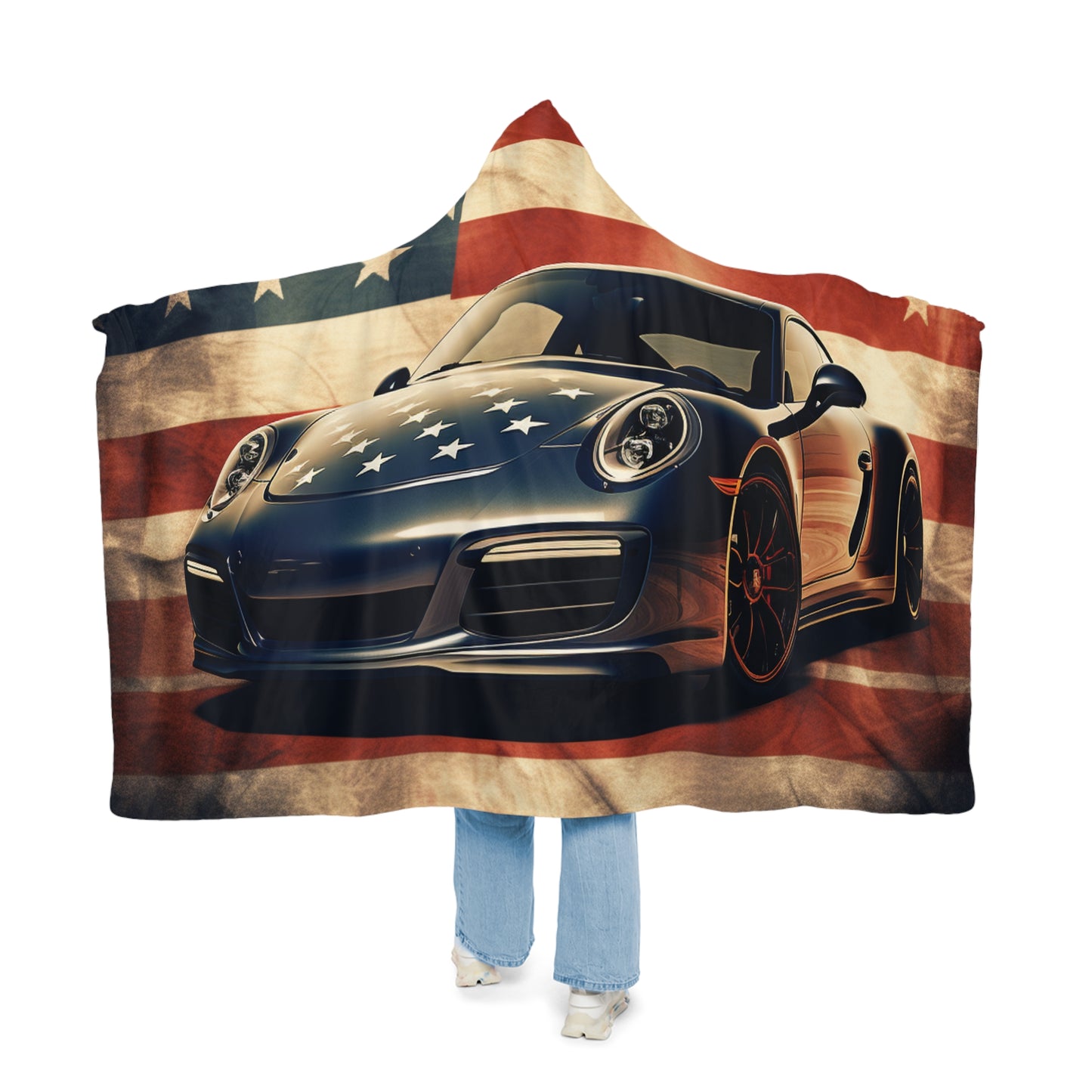 Snuggle Hooded Blanket Abstract American Flag Background Porsche 3