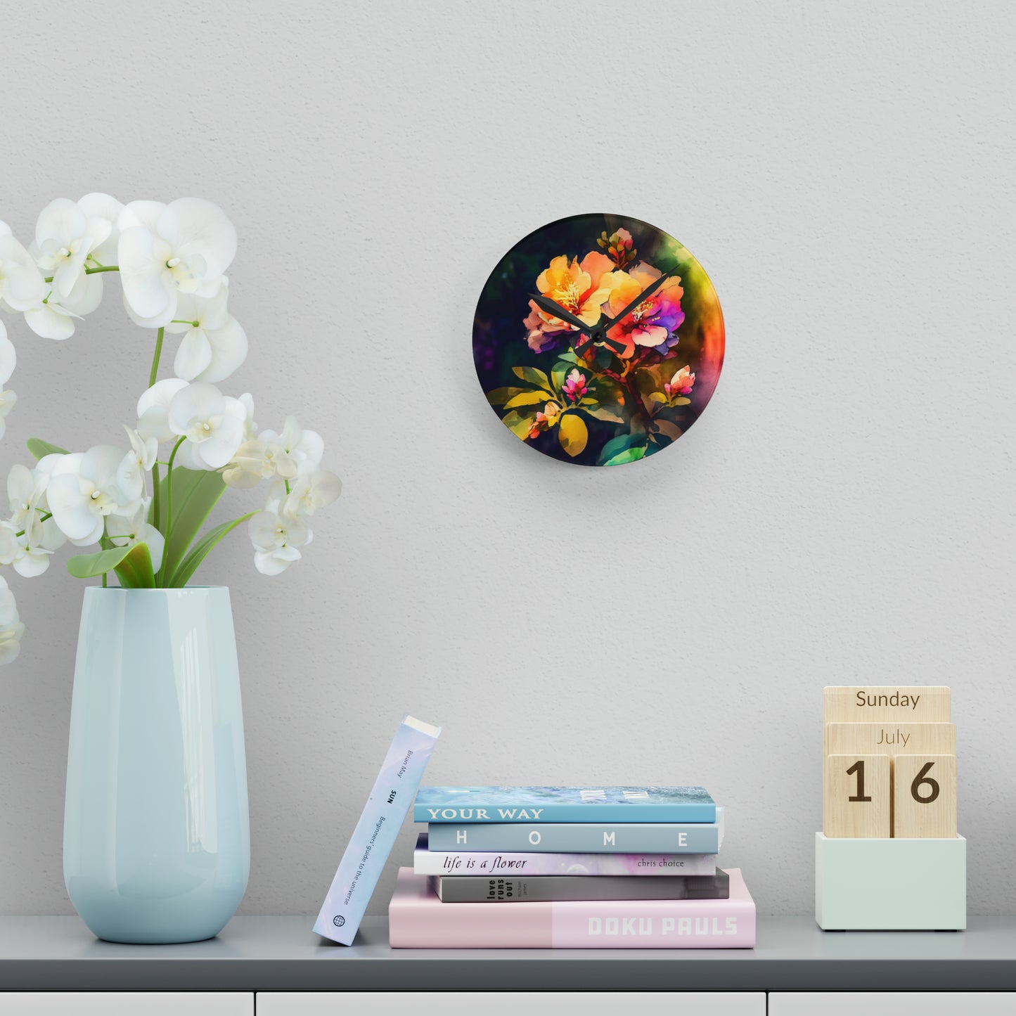 Acrylic Wall Clock Bright Spring Flowers 2