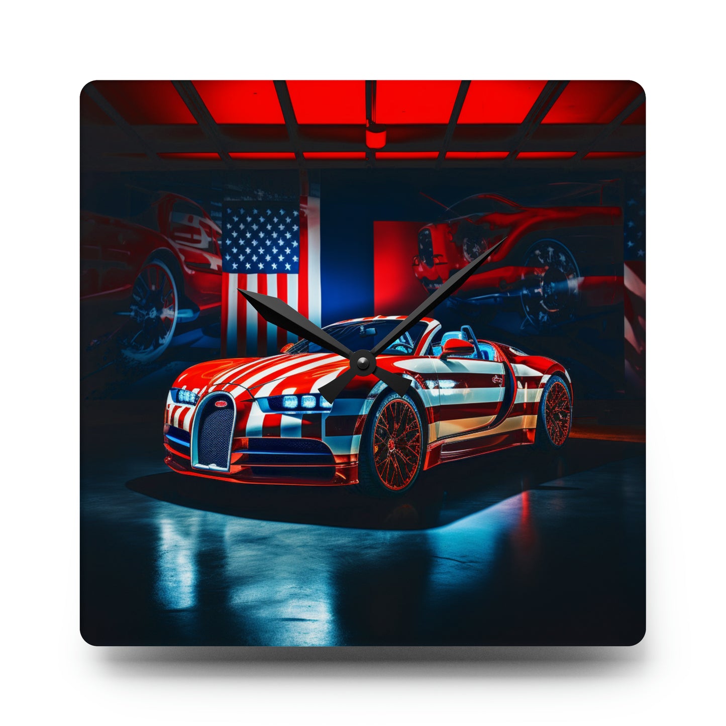 Acrylic Wall Clock Macro Bugatti American Flag 2