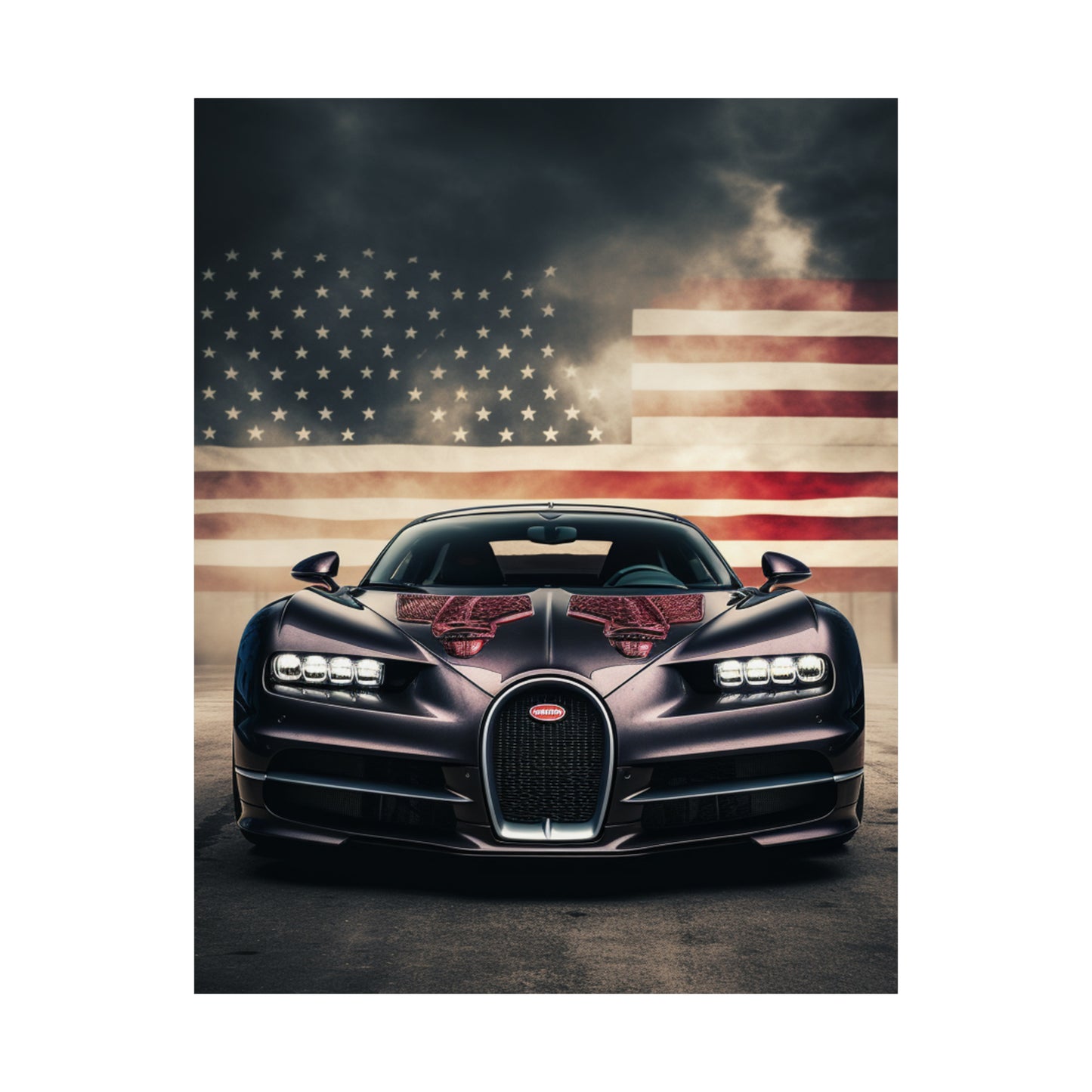 Premium Matte Vertical Posters American Flag Background Bugatti 2